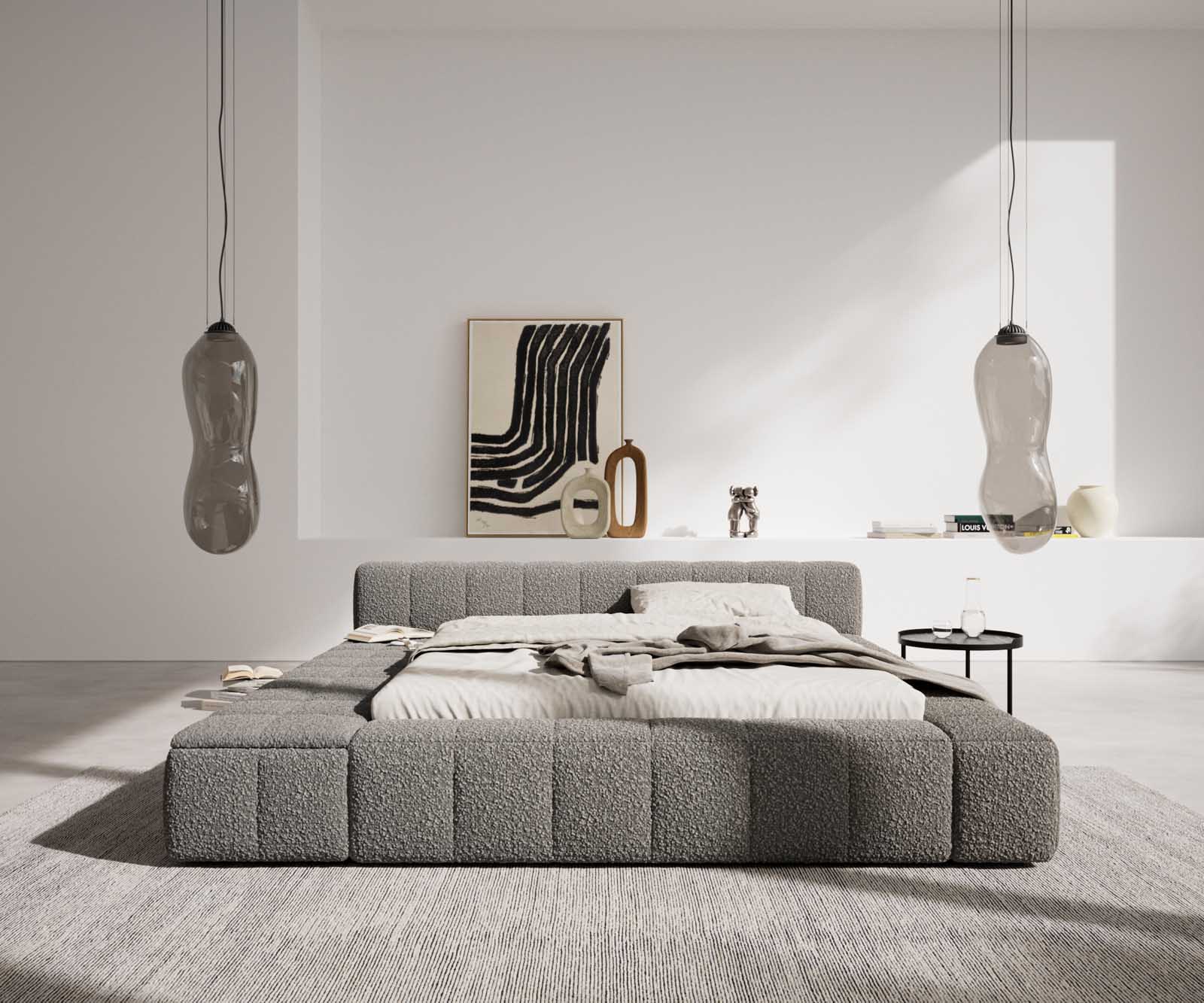 Тапицирано легло Espazio 140x200 cm bouclé сребристо сиво с място за съхранение 3