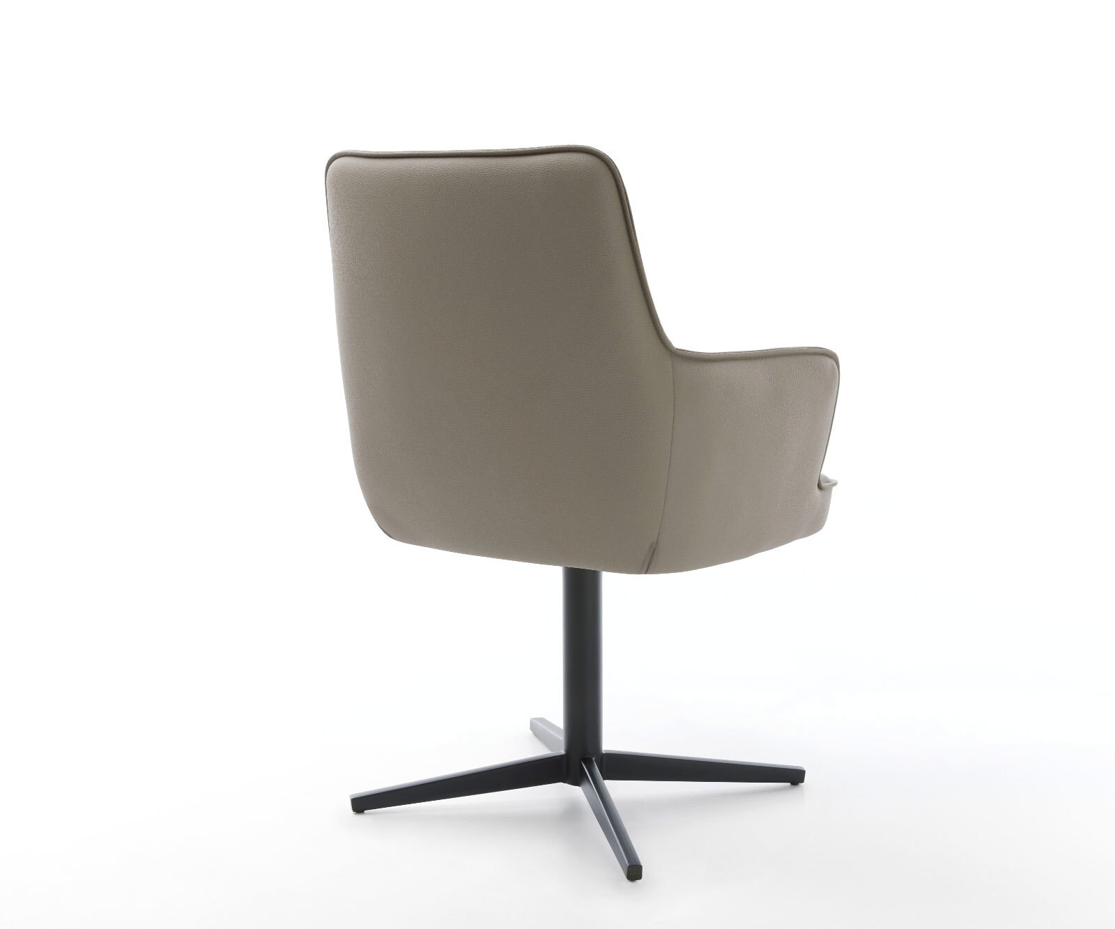 Врътящ се стол с подлакътници Естествена кожа Сиво-Кафяв Офис основа Черен 360° въртящ се Покет пружина Heira-Flex 5