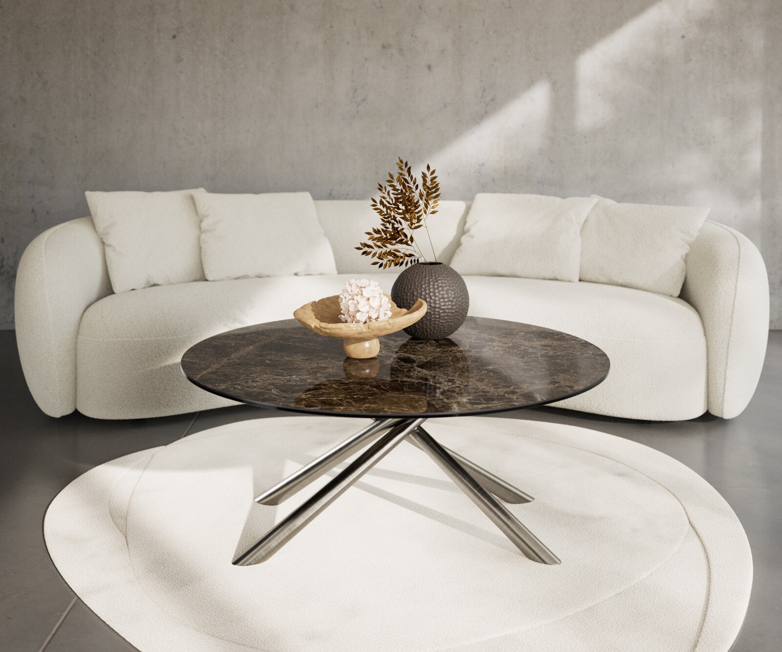 Масичка за кафе Edge Round 100x100 cm Ceramic Laminam® Emperador Extra Lucidato Тъмно кафяво Sarity Матирана неръждаема стомана 2