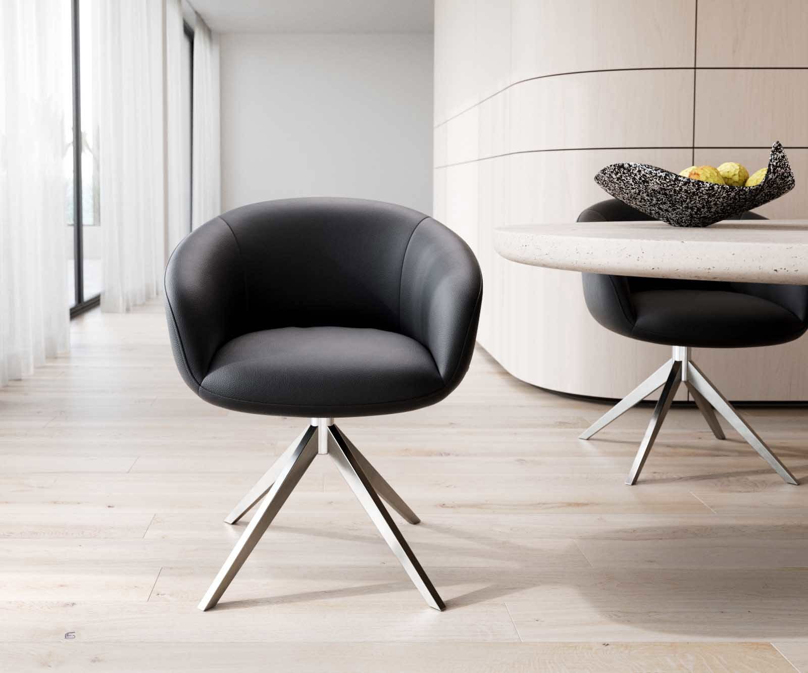 Врътящ се стол с подлакътници Естествена кожа Черен Конус крак плосък Неръждаема стомана 360° въртящ се Покет пружина Vinka-Flex 1 Врътящ се стол с подлакътници Естествена кожа Черен Конус крак плосък Неръждаема стомана 360° въртящ се Покет пружина Vinka-Flex 1