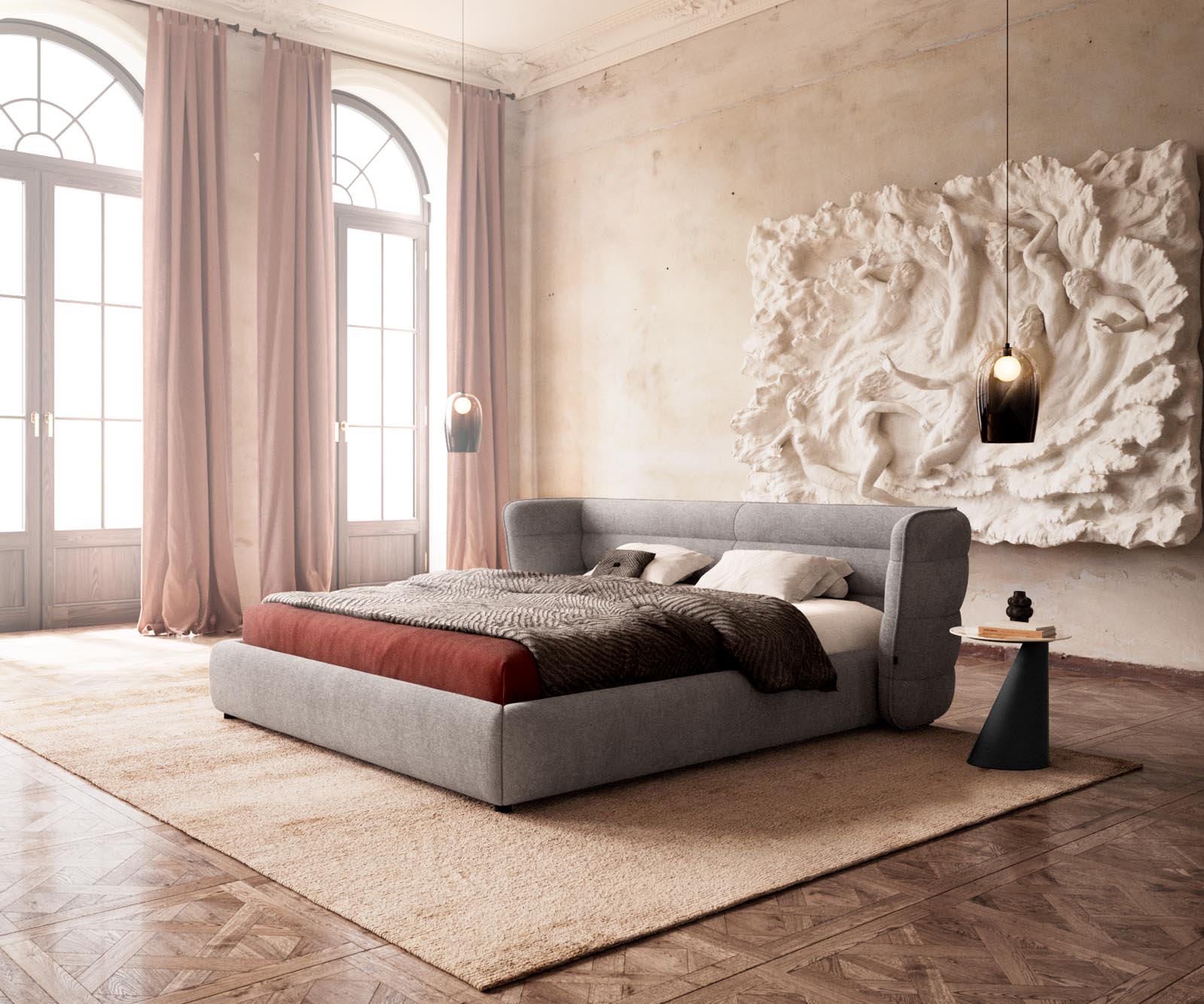 Тапицирана основа за легло Simea 180x200 cm, микрофибър, сива Тапицирана основа за легло Simea 180x200 cm, микрофибър, сива