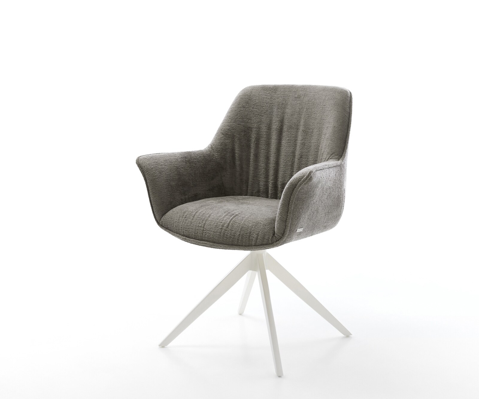 Въртящ се стол Keila-Flex с подлакътници Bouclé Soft mud Кръстосана рамка широка бяла 360° въртене Функция люлеене 1