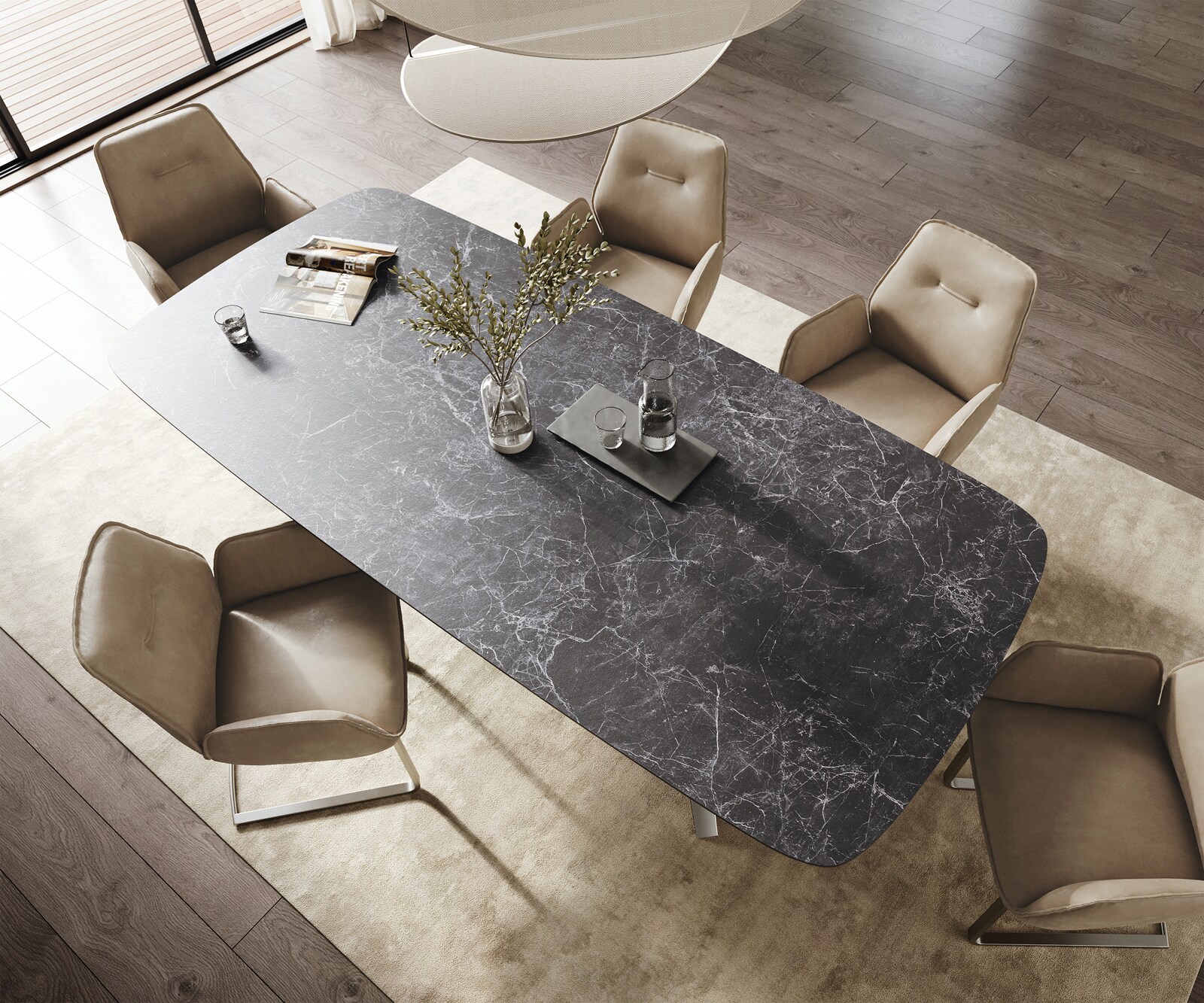 Трапезна маса Edge Boot 260x120 см, керамика Laminam „®“, „Nero Greco“, „Anthrazit“, „Zenthara“, с остри ръбове, неръждаема стомана 3