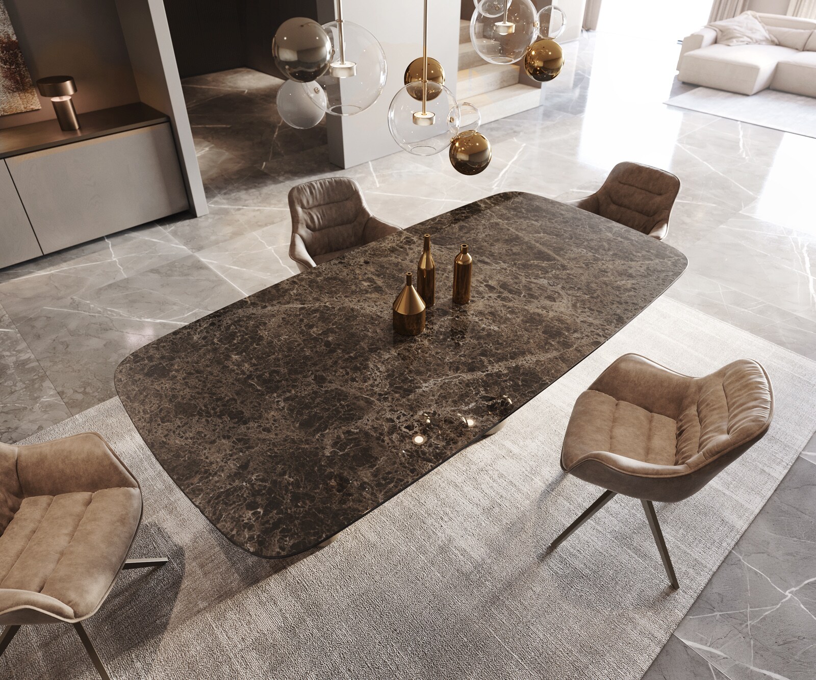 Трапезна маса Edge Boot 240x120 Керамичен ламинат® Emperador Extra Lucidato Тъмнокафяво покритие Pilier с метален ефект Titanium 5