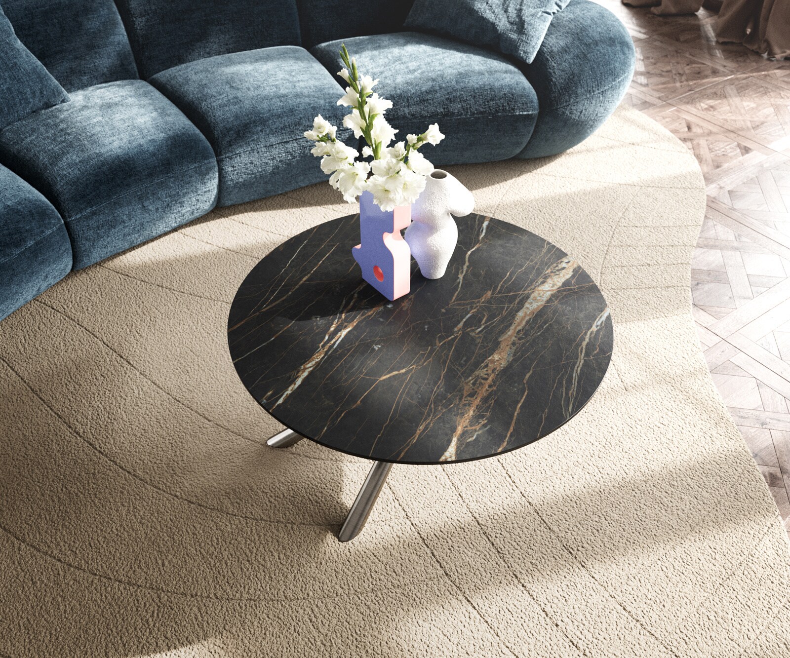 Холна маса Edge 90x90 см, Керамика Laminam® Noir Desir Brown, Основа Sarity от матирана неръждаема стомана 4