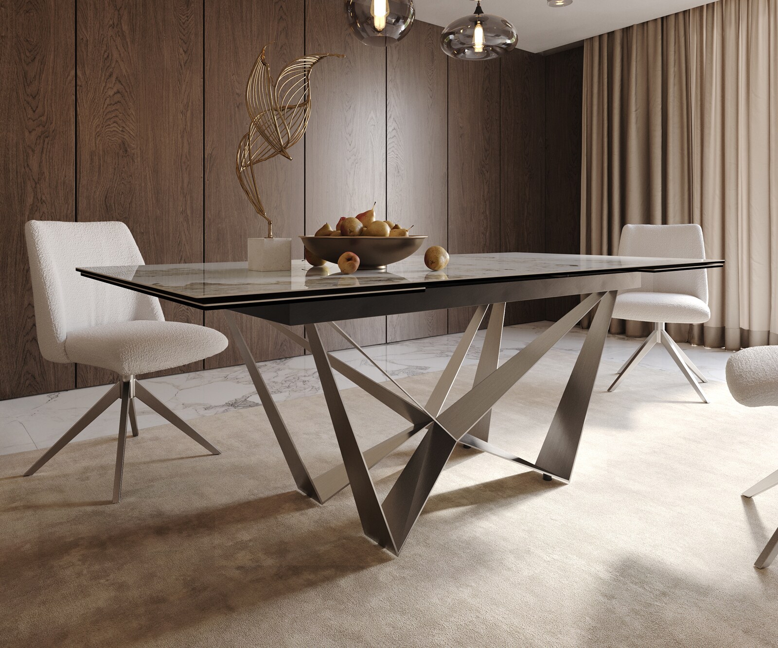 Маса 200-300x100 Keramik Minas Melange Бял-Бежов Spider плоска стомана Неръждаема стомана разтегателна Edge 7