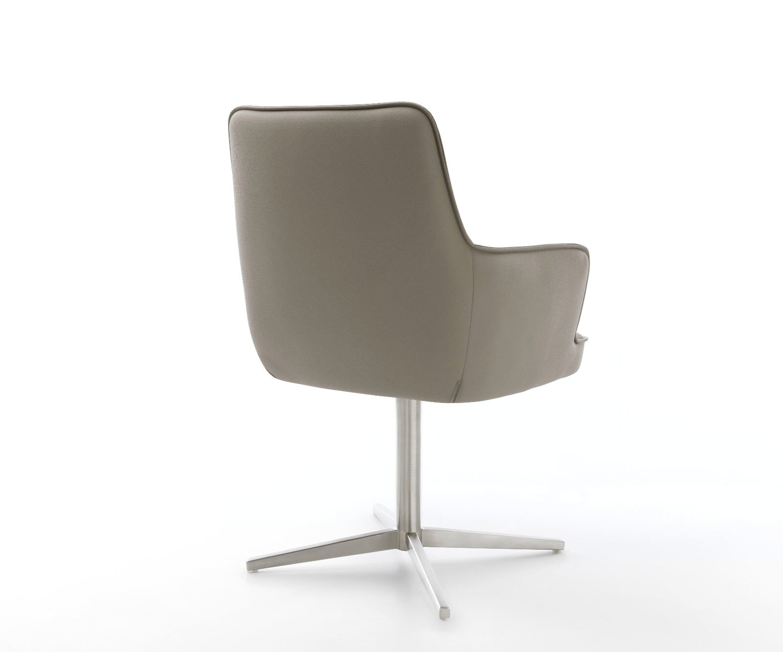 Врътящ се стол с подлакътници Естествена кожа Сиво-Кафяв Офис основа Неръждаема стомана 360° въртящ се Покет пружина Heira-Flex 5