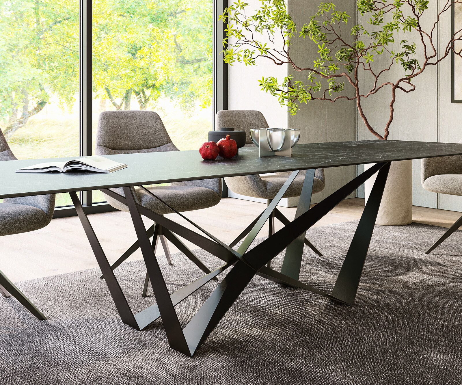 Маса 300x100cm Keramik Laminam®Nero Greco Антрацит среден крак плоска стомана Черен Edge 6