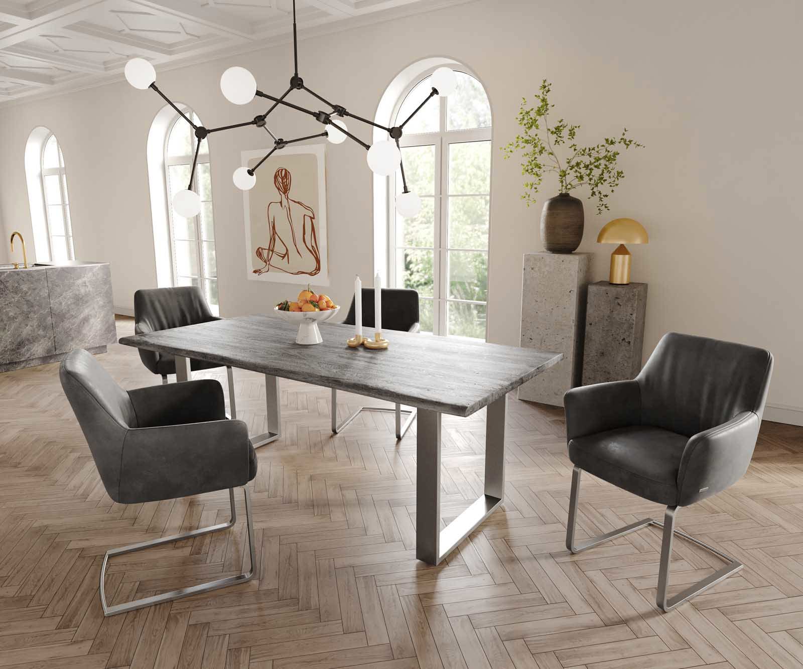 Люлеещ стол с подлакътници Антрацит Винтидж Конзолен крак плосък Неръждаема стомана Покет пружина Xana-Flex 4 Люлеещ стол с подлакътници Антрацит Винтидж Конзолен крак плосък Неръждаема стомана Покет пружина Xana-Flex 4