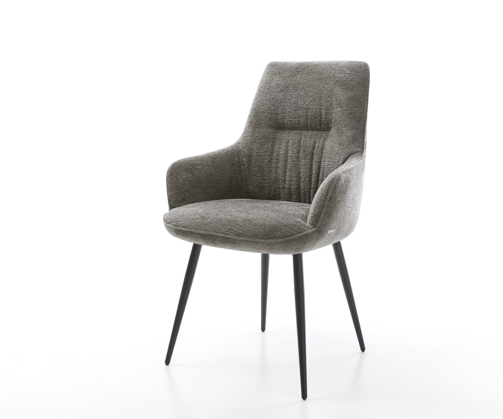 Трапезен стол Zelia-Flex с подлакътници, Букле Сиво-кафяво, 4-футова заострена черна пружинна сърцевина 1