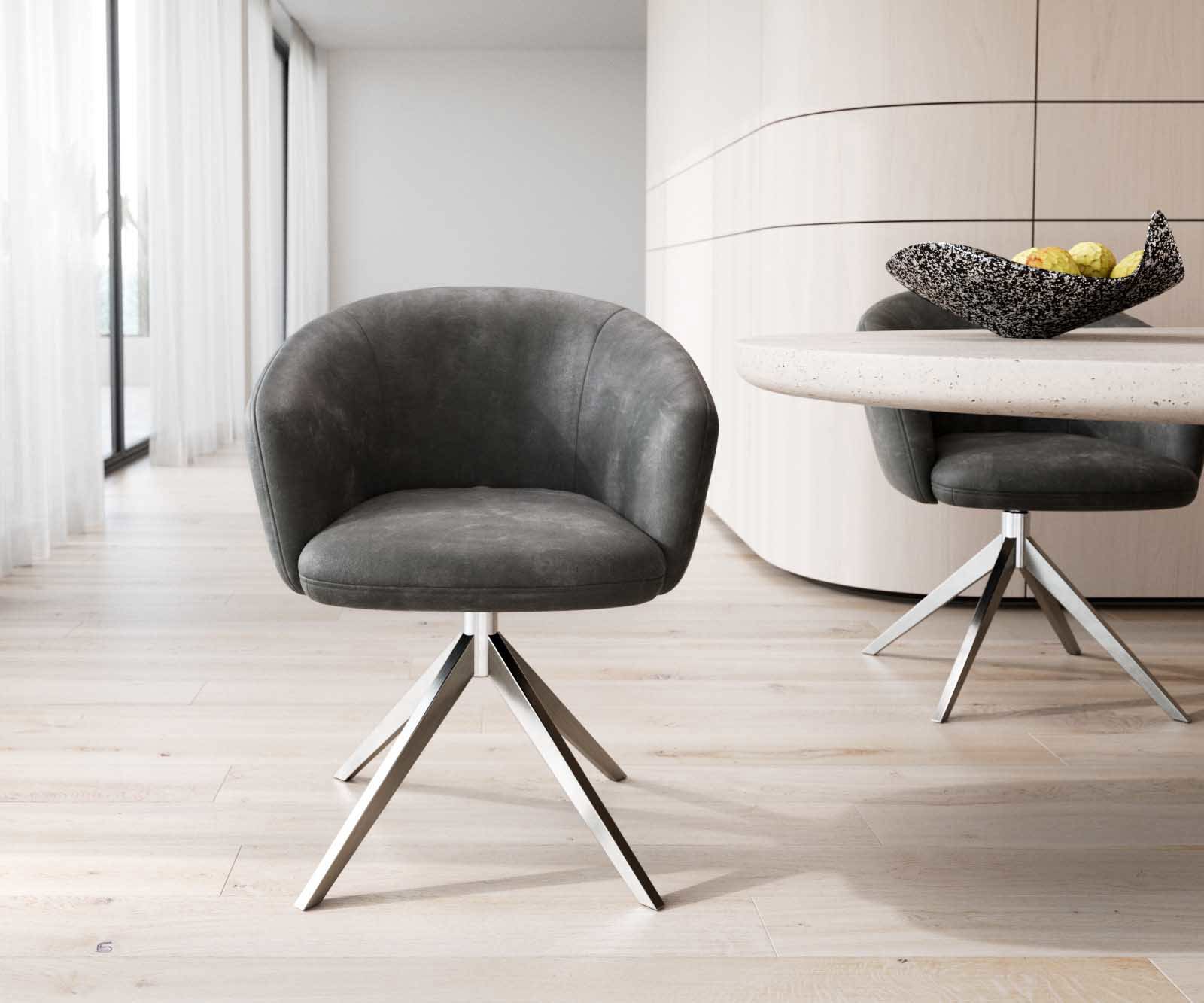 Врътящ се стол с подлакътници Антрацит Винтидж Конус крак плосък Неръждаема стомана 360° въртящ се Покет пружина Caja-Flex 1 Врътящ се стол с подлакътници Антрацит Винтидж Конус крак плосък Неръждаема стомана 360° въртящ се Покет пружина Caja-Flex 1