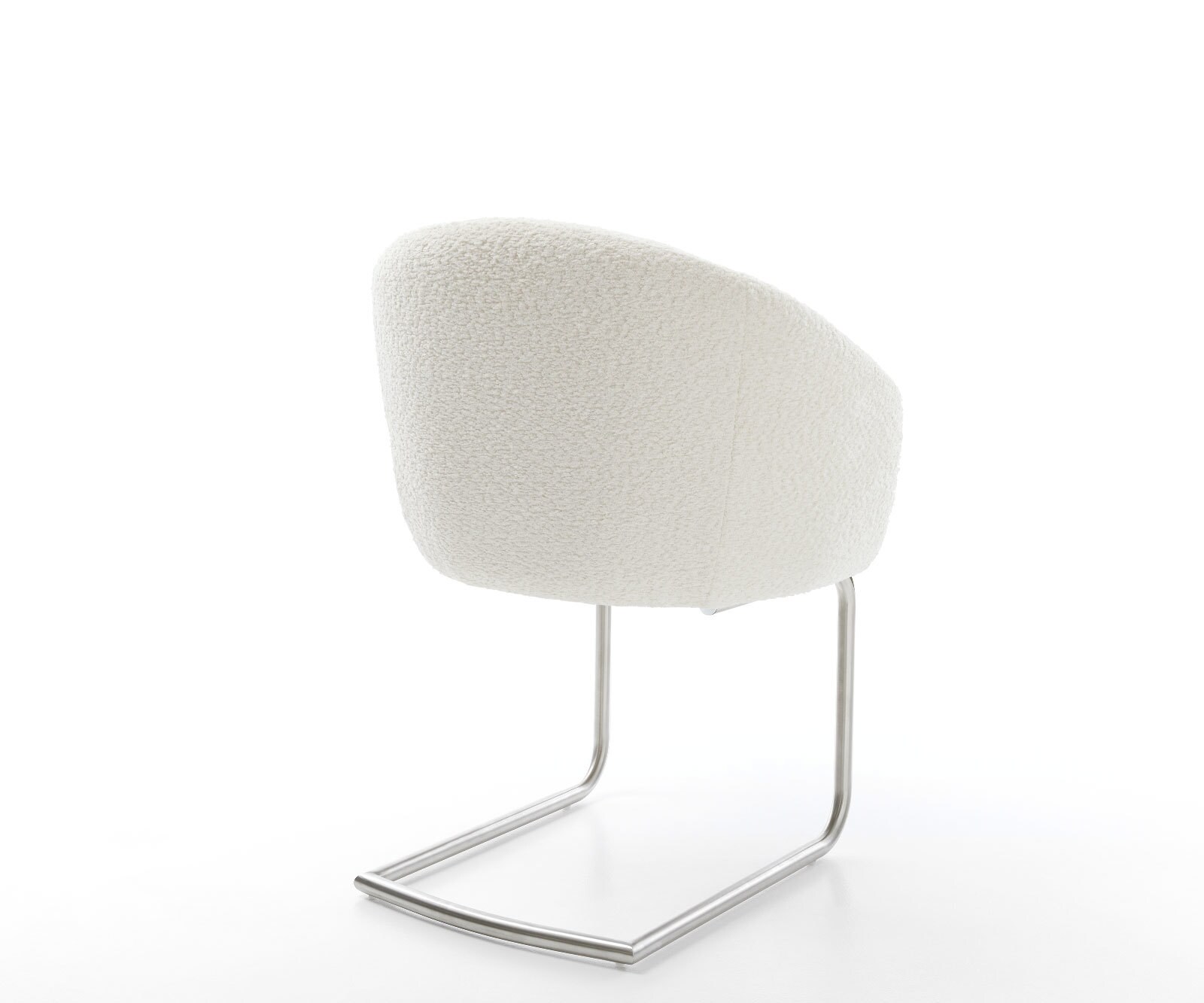 Люлеещ стол с подлакътници Букле Бял Конзолен крак кръгъл Неръждаема стомана Покет пружина Caja-Flex 5