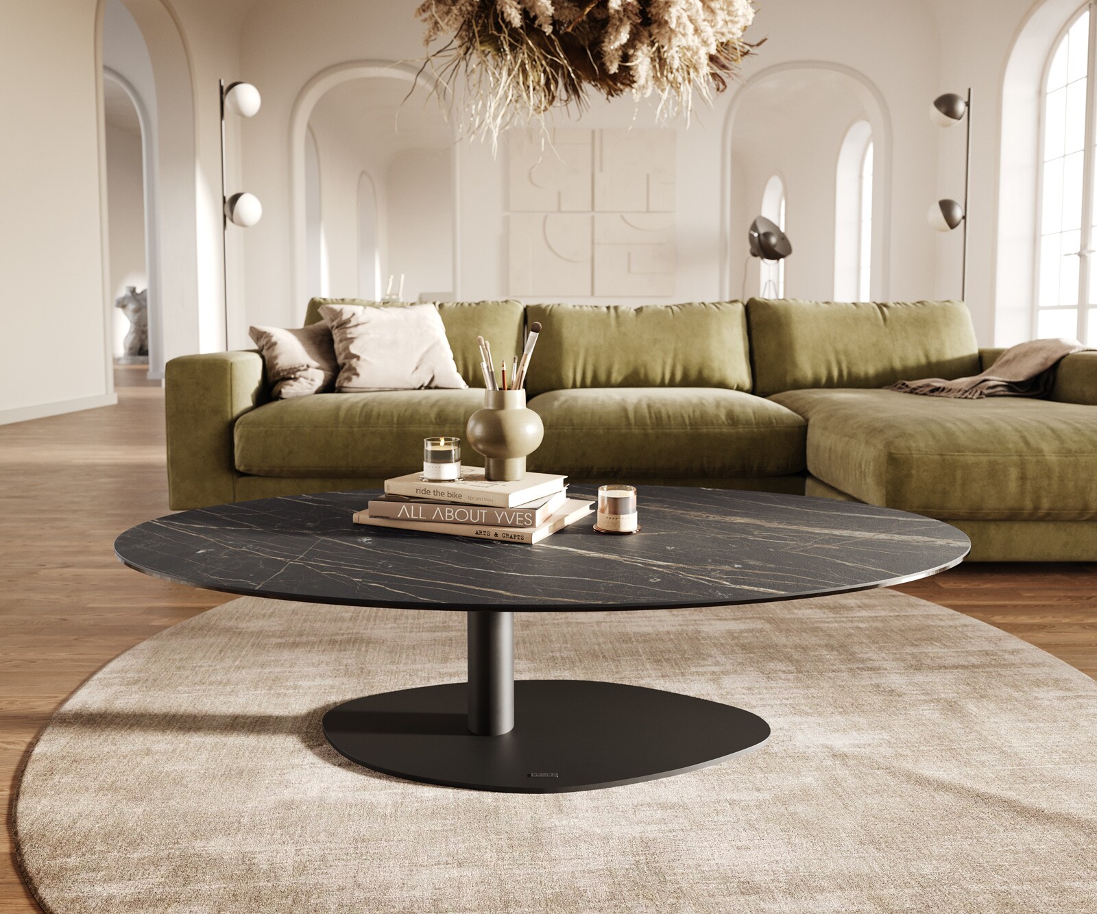 Масичка за кафе Edge Oval 140x80 cm Ceramic Laminam® Noir Desir Brown Vibany Metal Black 2