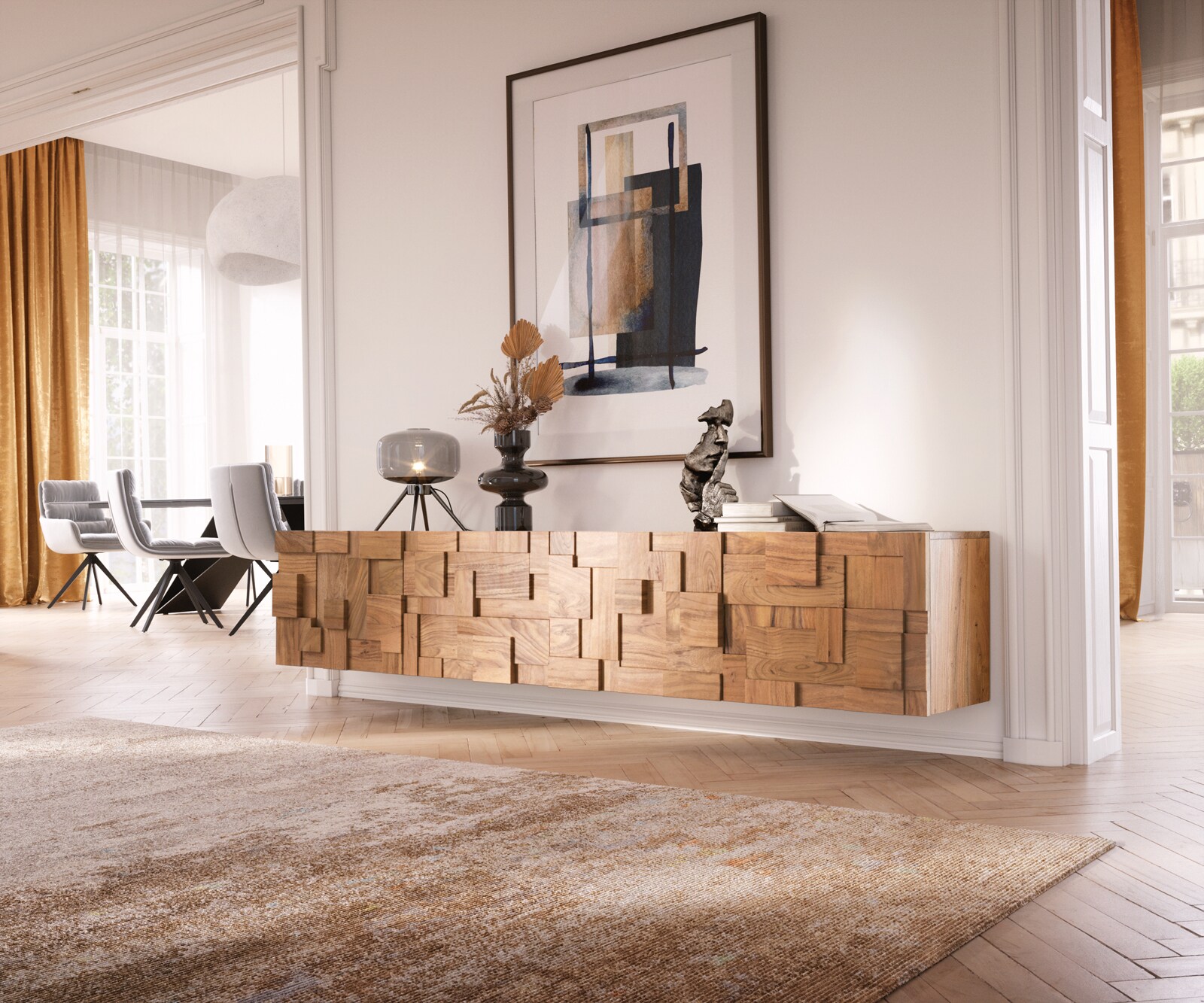 Нисък шкаф Puzzle натурал 4