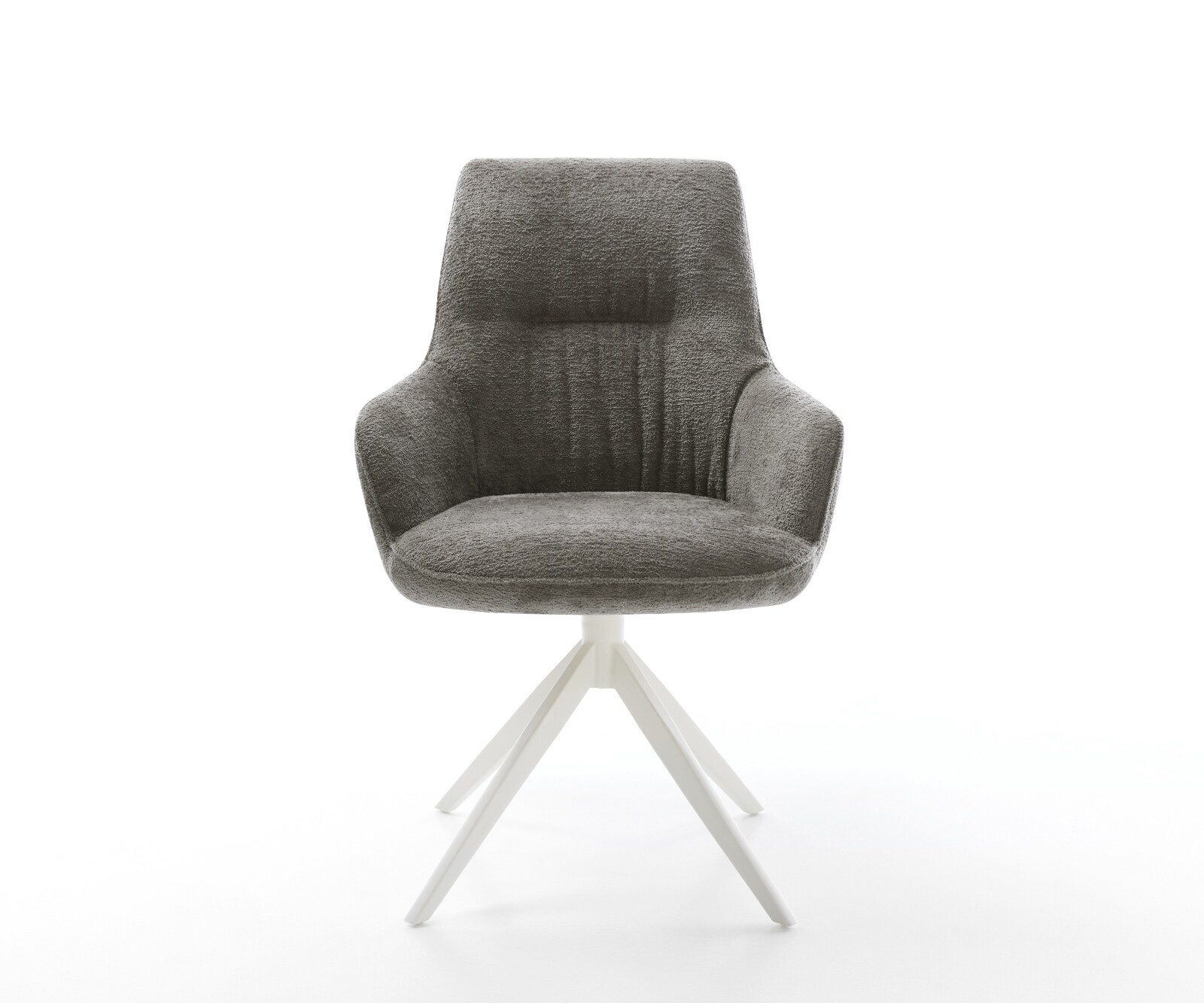 Въртящ се стол Zelia-Flex с подлакътници Мека кал Bouclé Кръстосана рамка широка бяла 360° въртене Люлееща се функция Ядро от джобни пружини 1