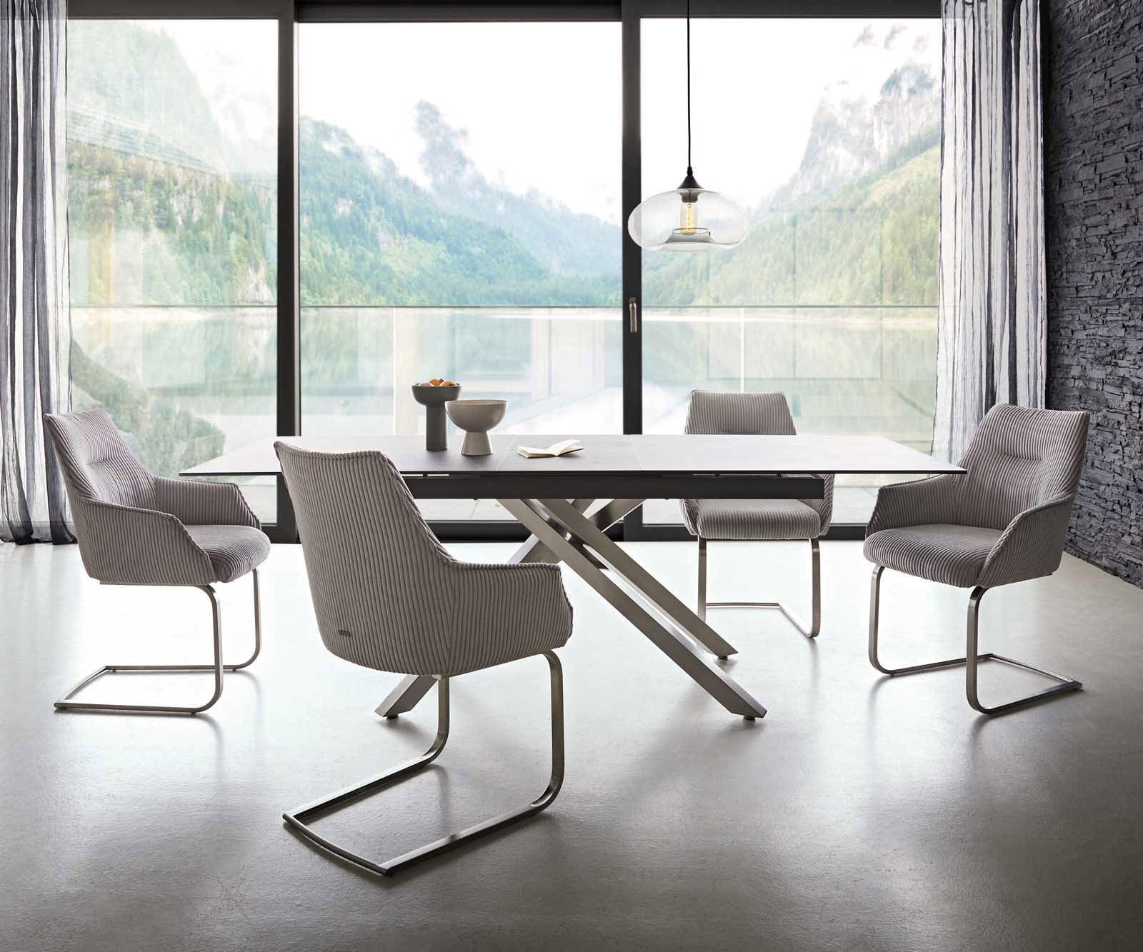 Люлеещ стол с подлакътници Корд Сребристо сив Конзолен крак плосък Неръждаема стомана Покет пружина Alja-Flex 4 Люлеещ стол с подлакътници Корд Сребристо сив Конзолен крак плосък Неръждаема стомана Покет пружина Alja-Flex 4