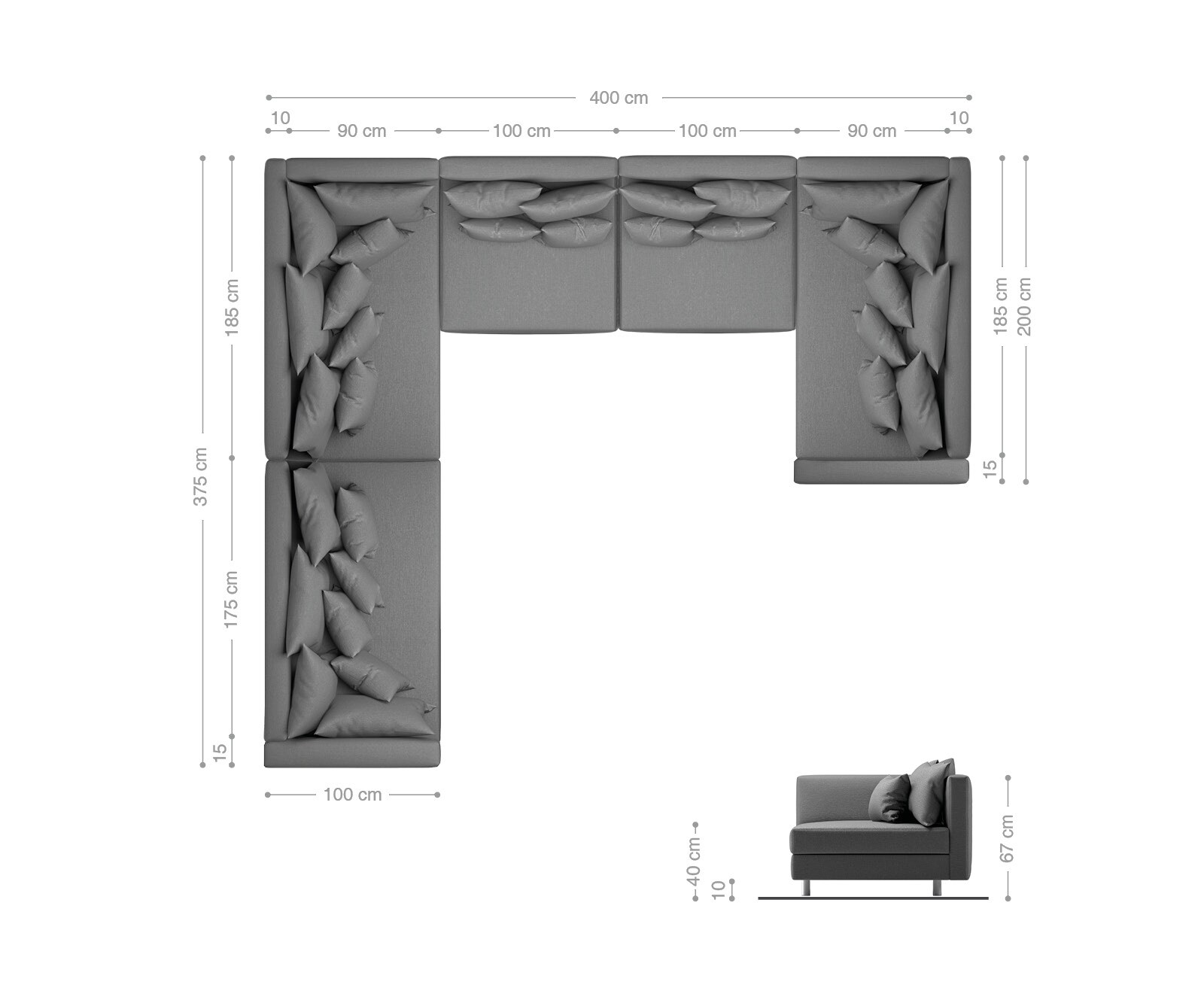 Холна гарнитура XXL Бял Черен с Подлакътник Лежанка Лява Clovis 6