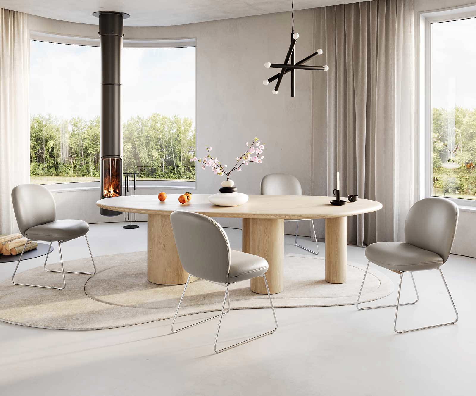 Трапезен стол Естествена кожа Сиво-Кафяв Извити крака Неръждаема стомана Покет пружина Nube-Flex 5