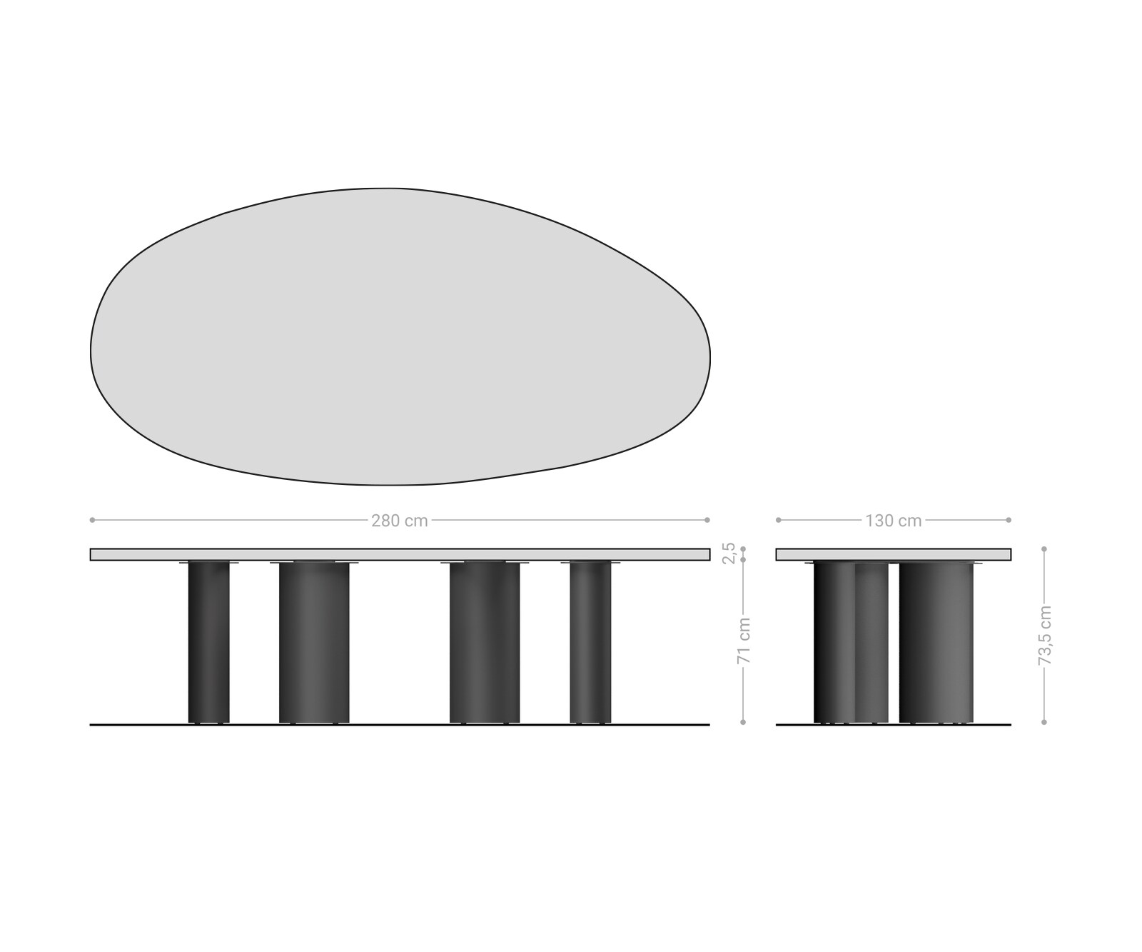 Edge Овална маса за хранене 280x130x2,5 Естествен дъб Pilier метал черен Flow-Edge 5
