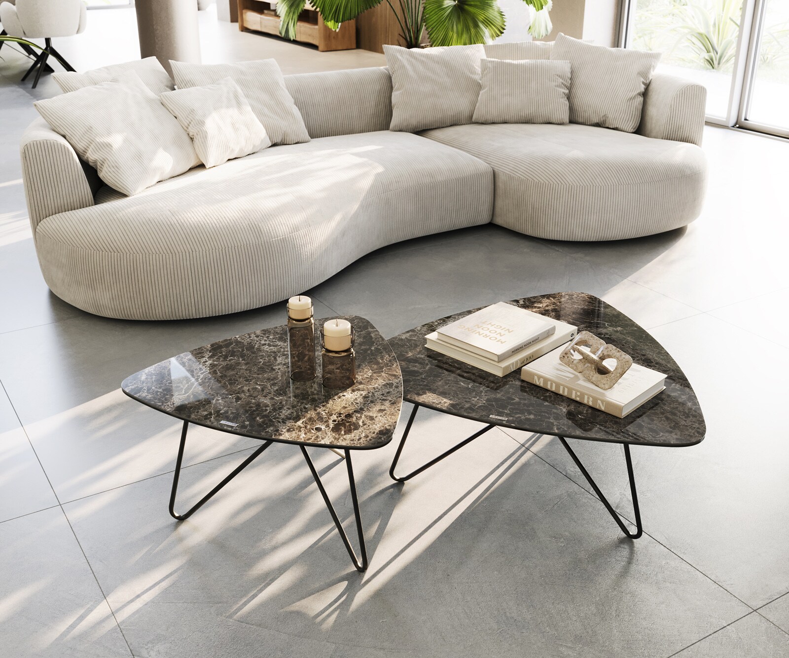 Масичка за кафе Ekrem 88x85 cm Керамичен ламинат®Emperador Extra Lucidato Тъмно кафяво Hairpin Metal Black 3