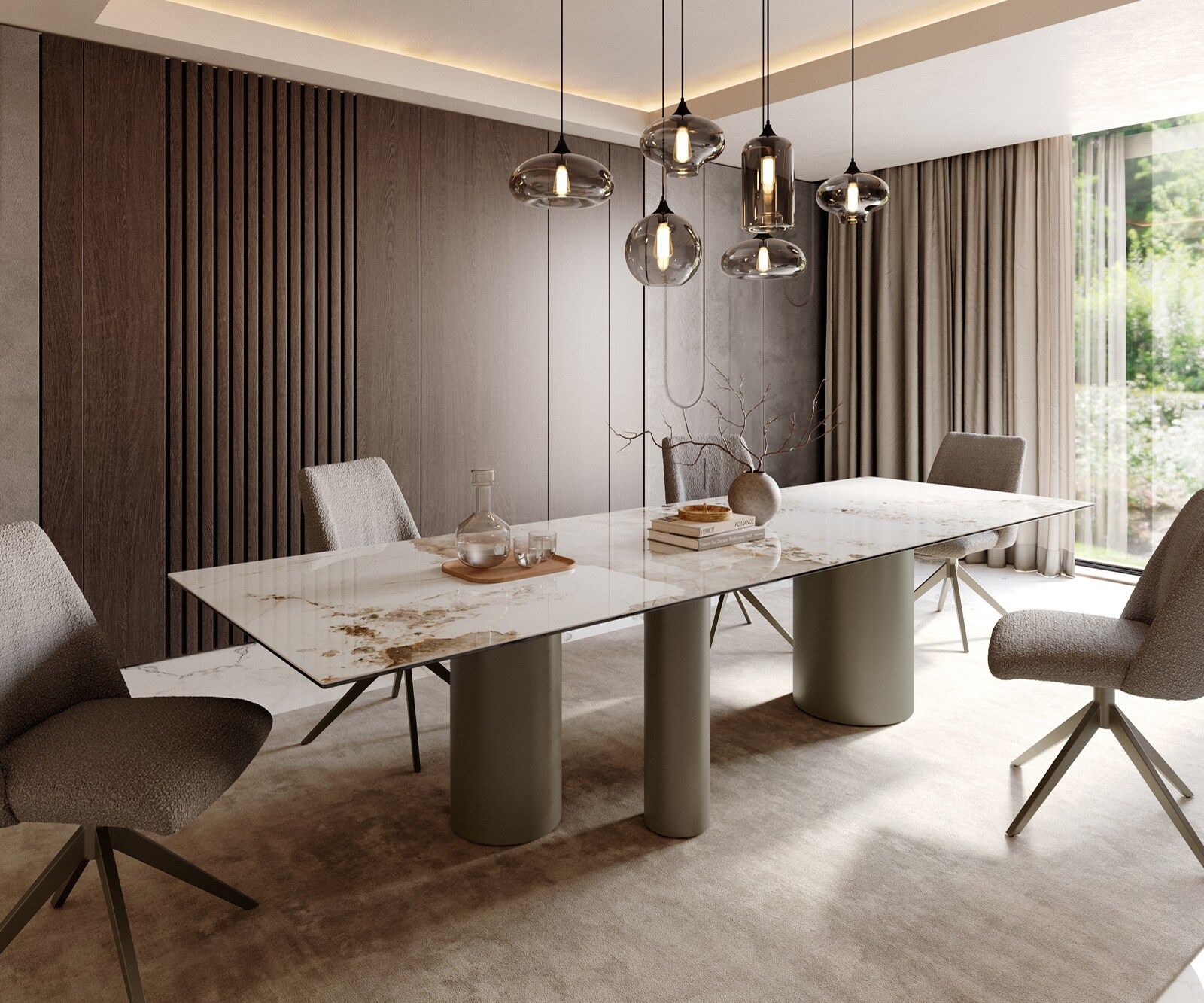 Трапезна маса Edge 300x100 керамика Minas Melange бяло-бежово Troa покритие с метален ефект титан 1