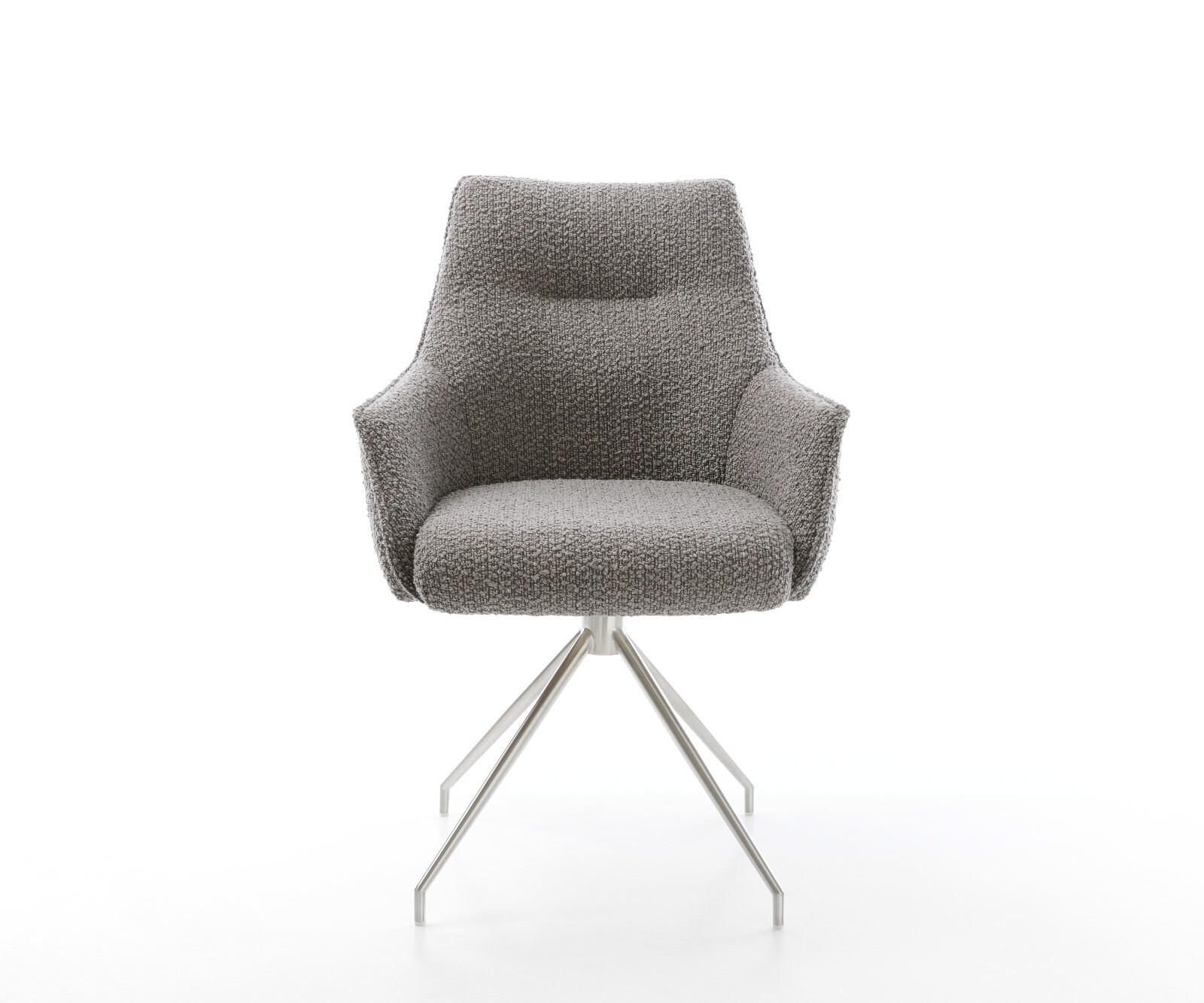 Врътящ се стол с подлакътници Букле СребристСив Конус крак кръгъл Неръждаема стомана 180° въртящ се Покет пружина Alja-Flex 2