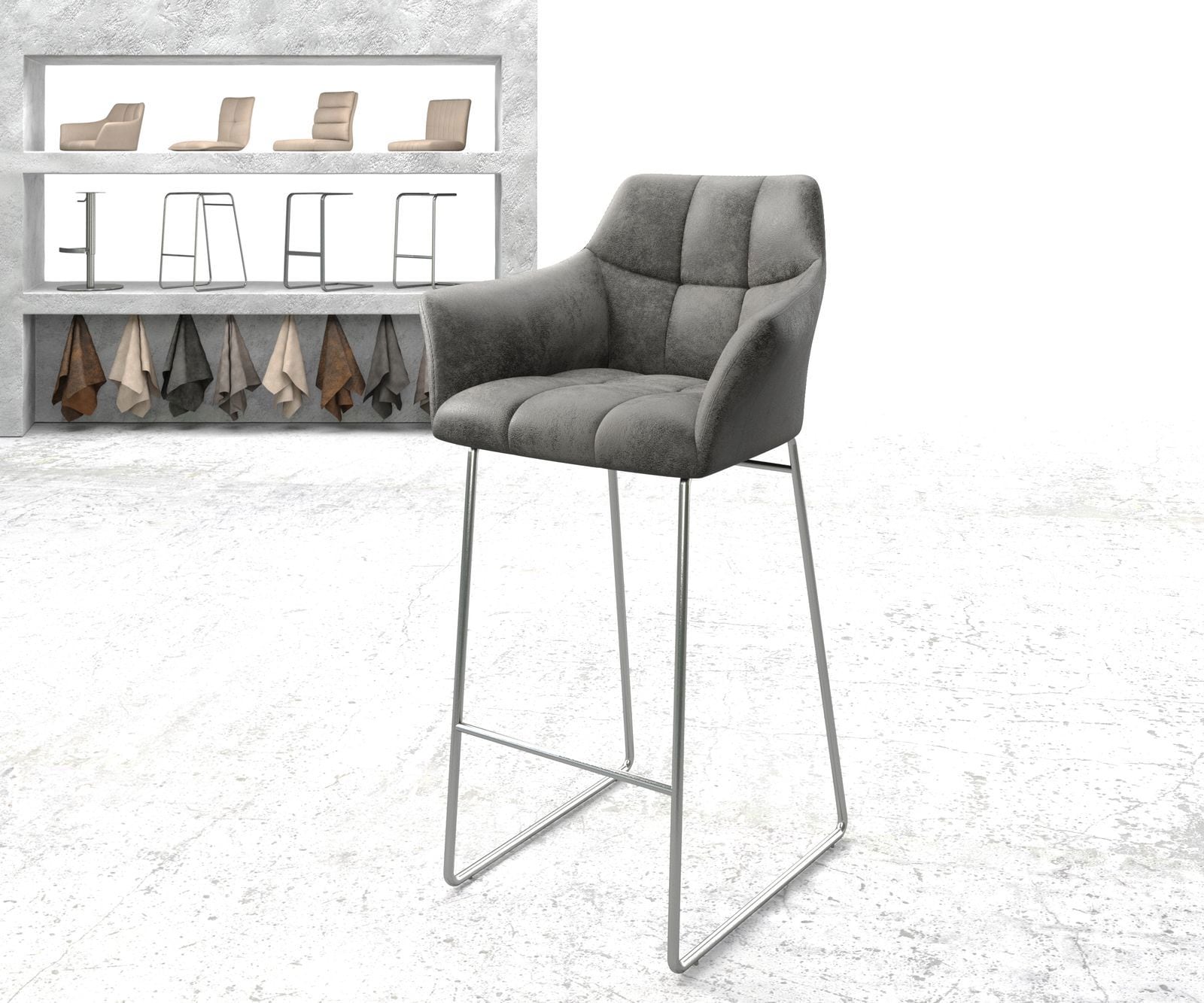 Бар стол Винтидж Сив Извити крака Неръждаема стомана Yulo-Flex Бар стол Винтидж Сив Извити крака Неръждаема стомана Yulo-Flex