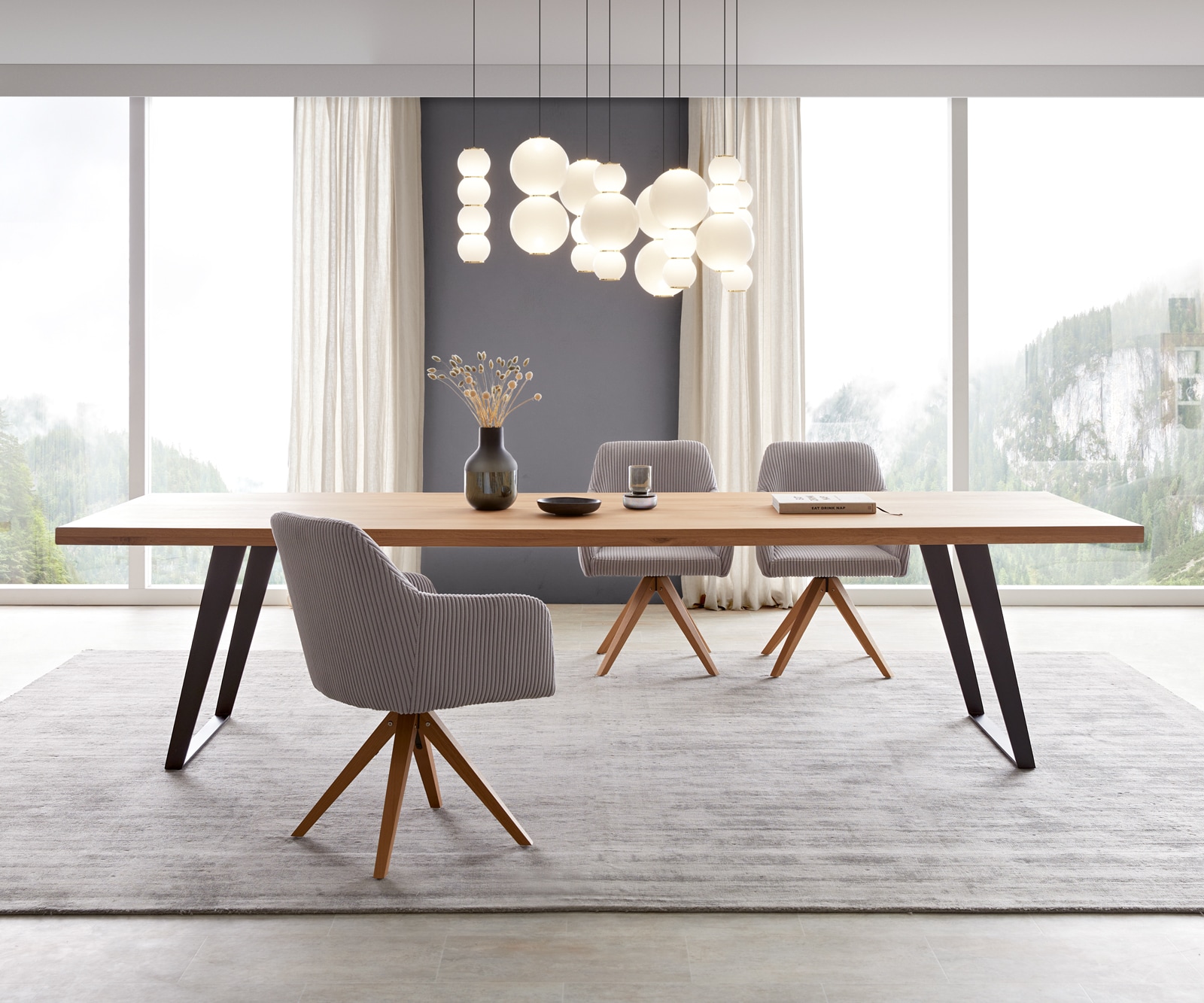 Маса 300x100 Дъб Натурал Метал под ъгъл Черен Edge 1