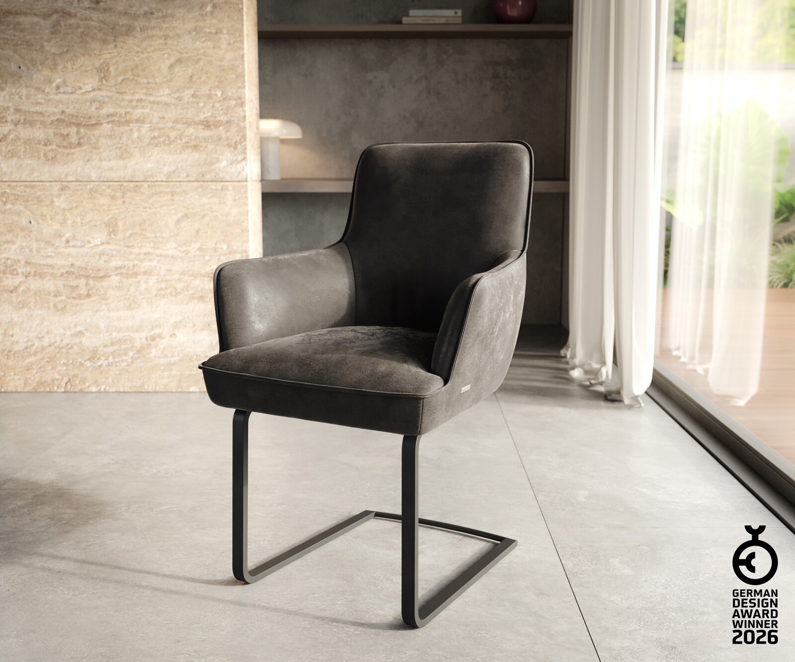 Heira-Flex конзолен стол с подлакътници антрацит винтидж конзолен стол плосък черен джоб пружина сърцевина