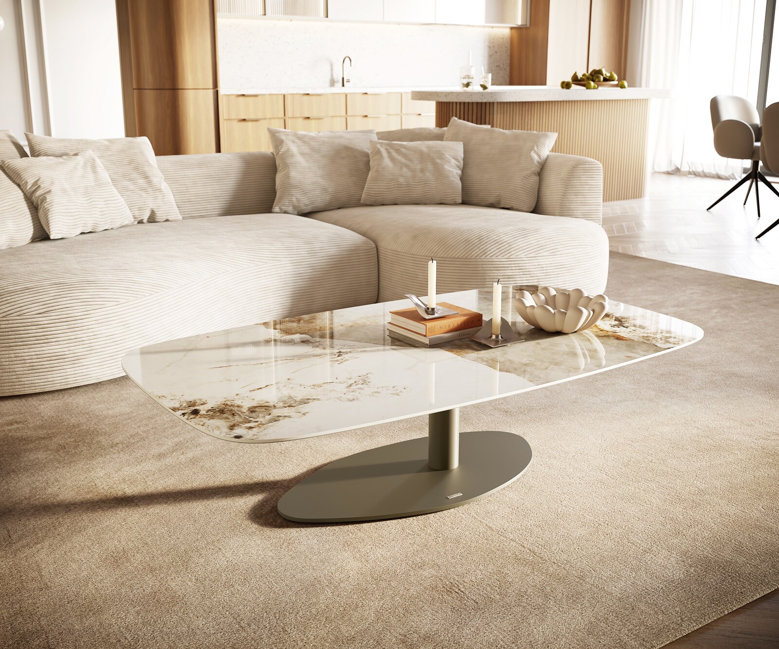 Масичка за кафе Edge Boot 140x80 cm керамика Minas Melange Vibany метален ефект покритие титан 1