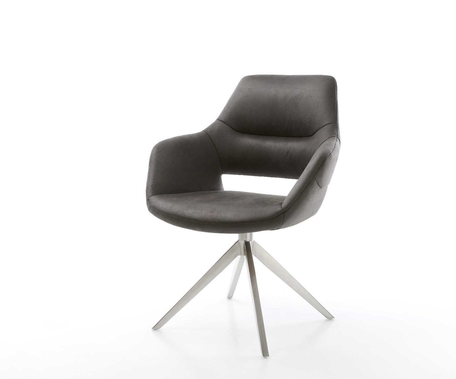 Въртящ се стол Yago-Flex с подлакътници Микрофибър антрацит винтидж Кръстосана рамка широка Неръждаема стомана Въртене на 360° Люлееща се функция Ядро от джобни пружини