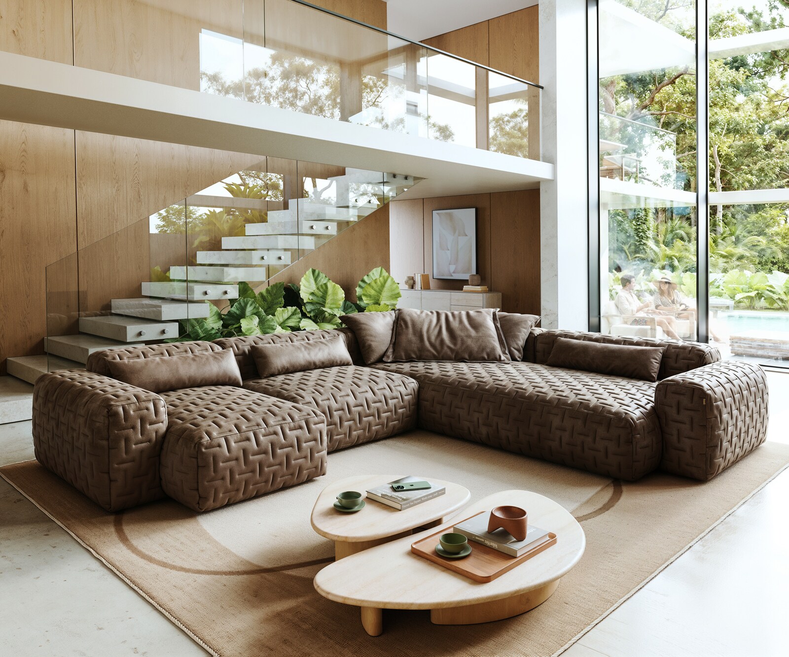 Дневен кът Freestyle 360x290 cm микрофибър тъмно сиво винтидж ватиран