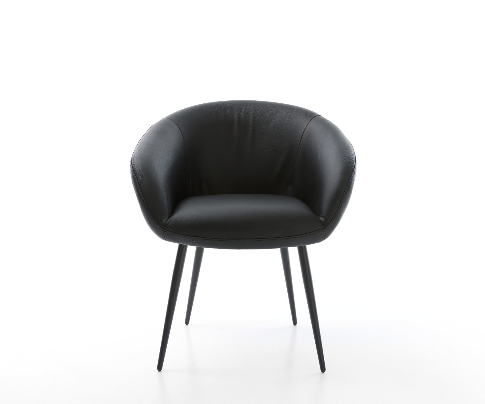 Трапезен стол с подлакътници Естествена кожа Черен 4 крака конични Черен Покет пружина Vinka-Flex 2