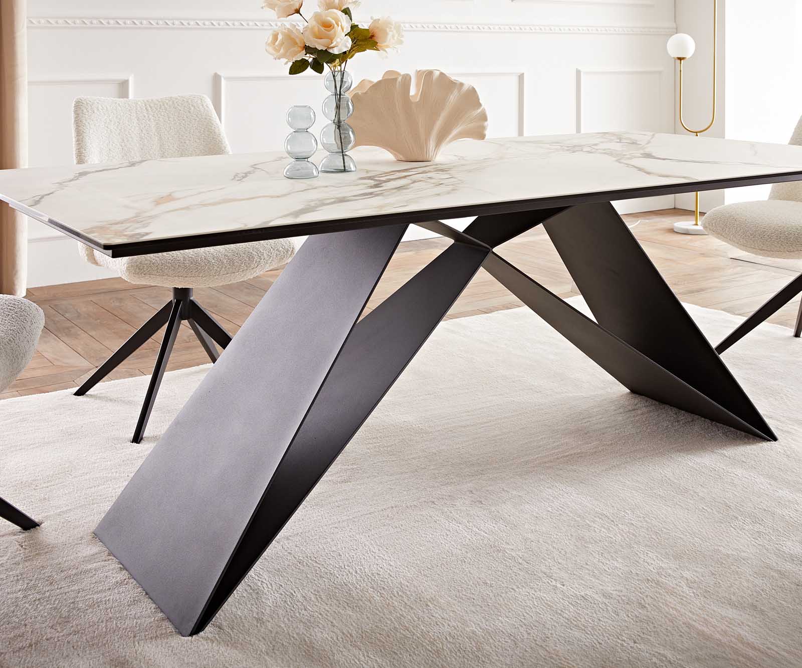 Маса 200x100 Keramik Calacatta Luxe Бял-Злато-Сив V-Рамка плоска стомана Черен Edge 6