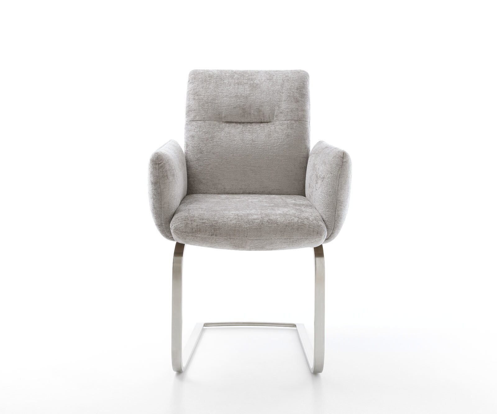 Люлеещ стол с подлакътници Шенил Сребристо сив Конзолен крак плосък Неръждаема стомана Покет пружина Jova-Flex 2