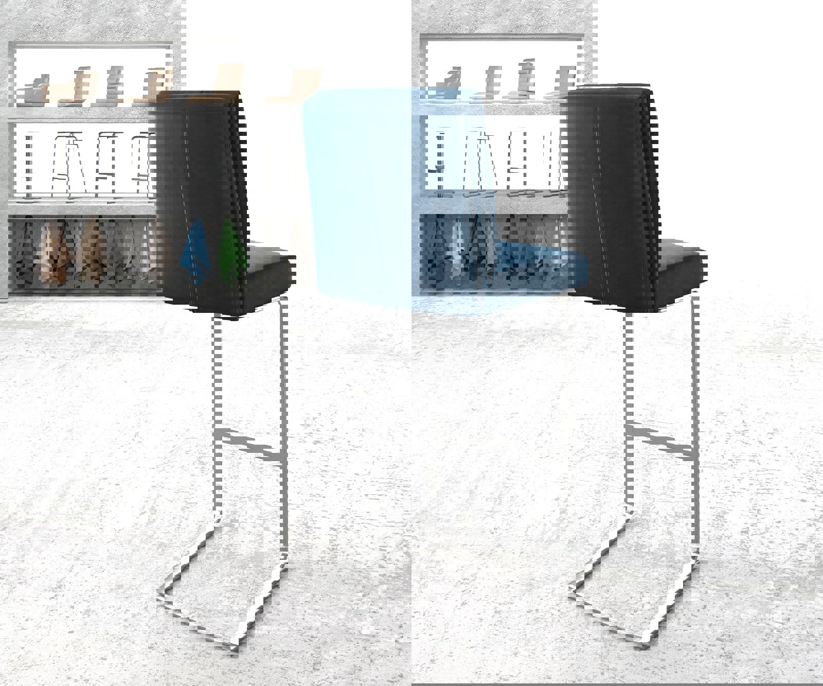 Бар стол Кадифе Син Конзолен крак плосък Неръждаема стомана Pela-Flex 3