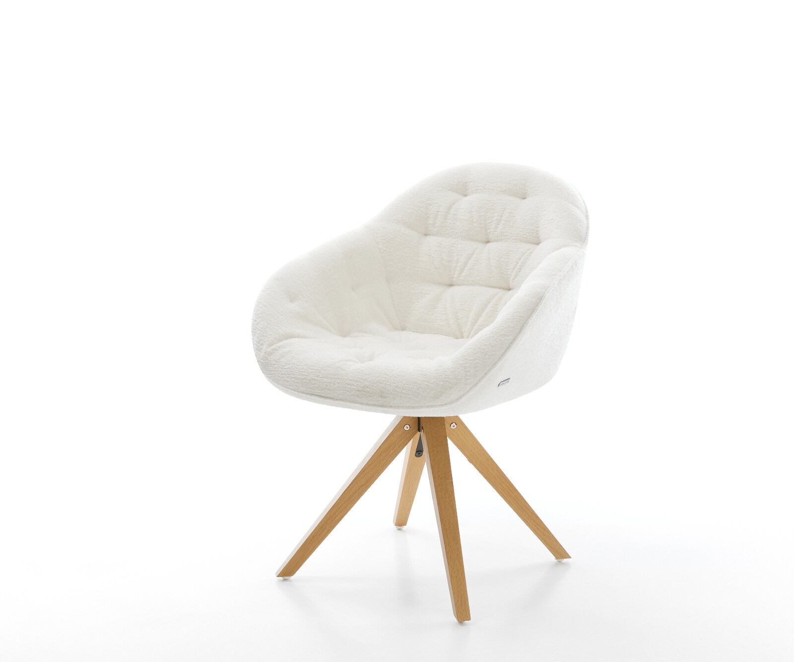 Въртящ се стол Gaio-Flex Bouclé Soft Beige с дървена рамка с изчистени линии в естествен цвят, въртящ се на 180° 1