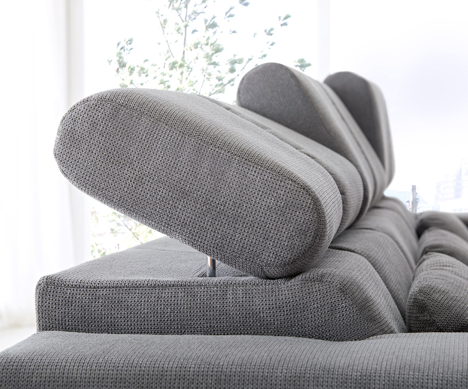 Ъглов диван Ordino 285x200 микрофибър сив османник дясно електрическо регулиране на дълбочината на седалката 6