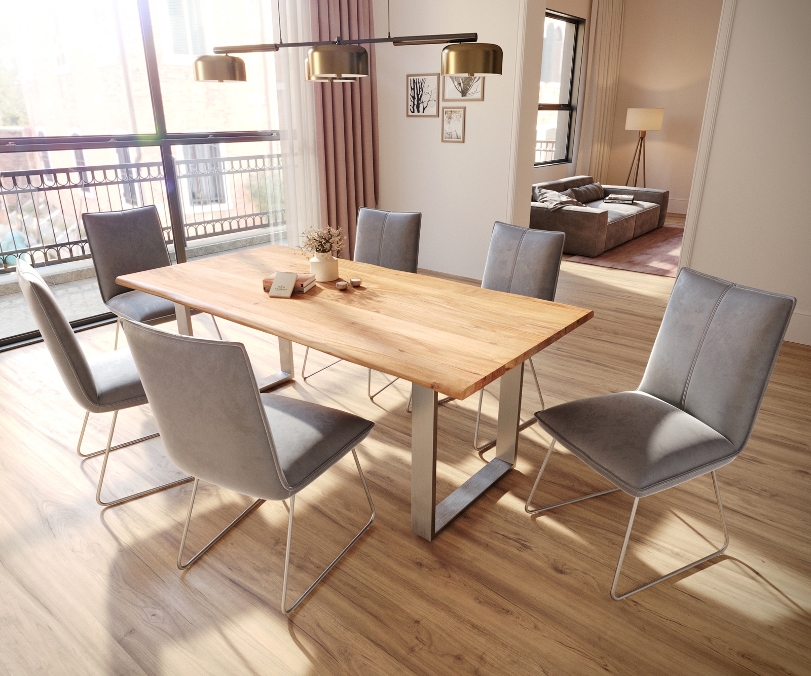 Трапезен стол Кадифе Сив Извити крака Неръждаема стомана  Покет пружина Lelio-Flex 4