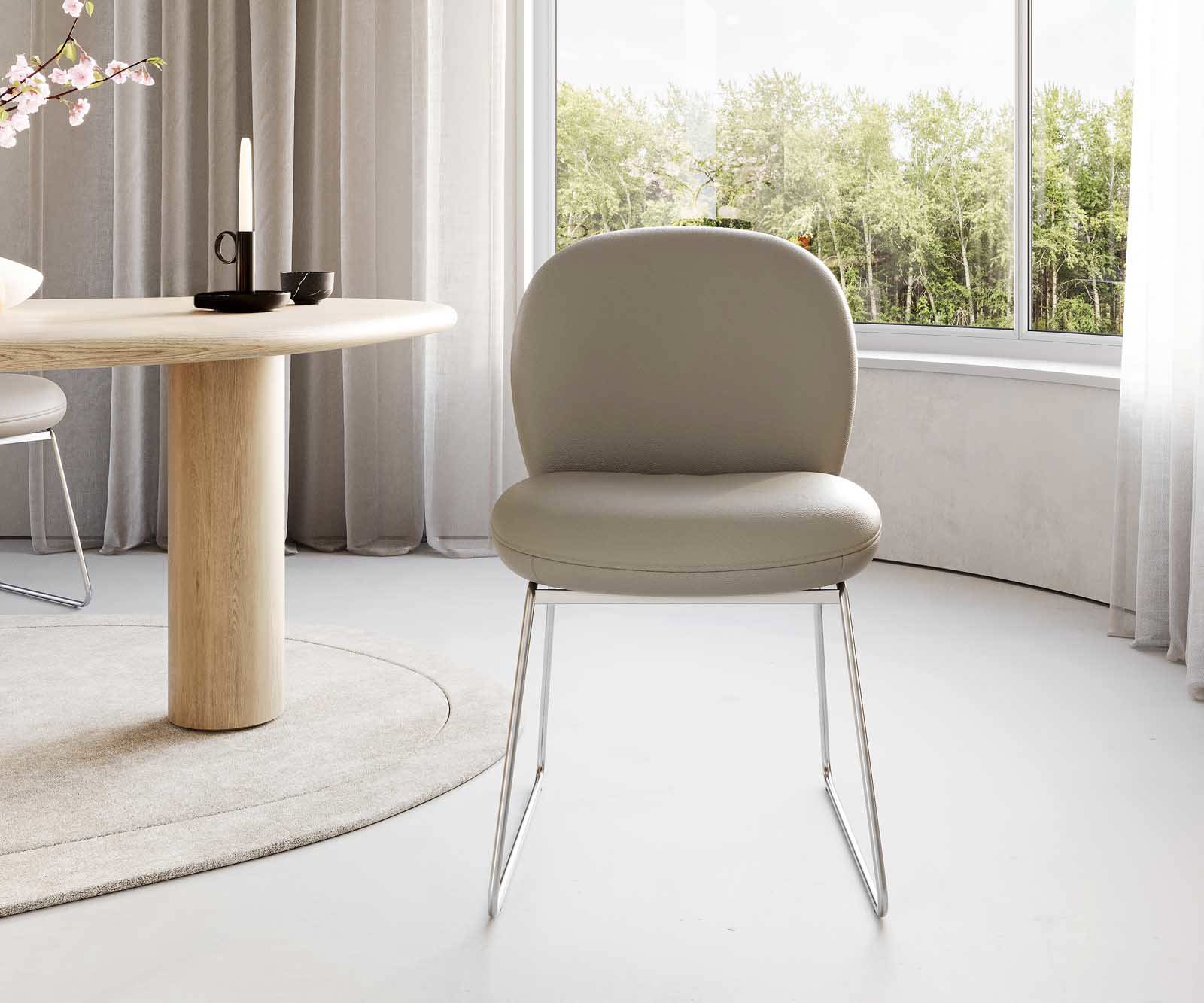 Трапезен стол Естествена кожа Сиво-Кафяв Извити крака Неръждаема стомана Покет пружина Nube-Flex 2