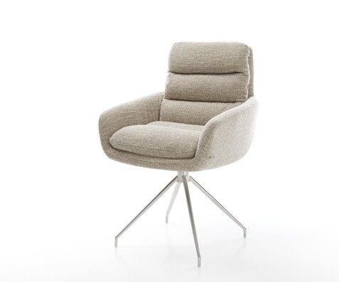 Трапезен стол Abelia-Flex с подлакътници Тъкан Soft Beige Кръстосана рамка конична Неръждаема стомана