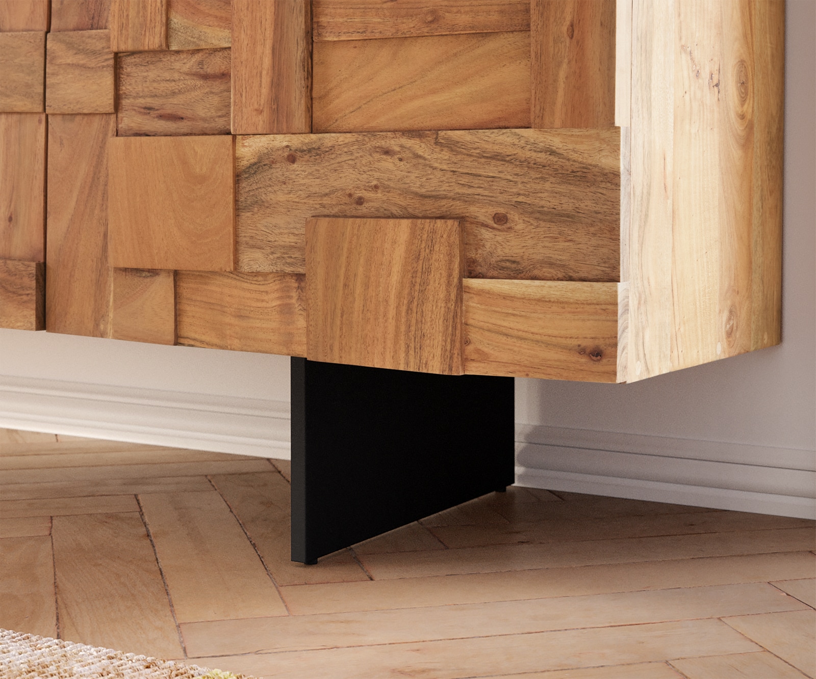 ТВ шкаф 260 cm 4 Врати 2 ЧекемеджеРафтächer Акация Натурал Крак висящ Метал Черен Puzzle 5 ТВ шкаф 260 cm 4 Врати 2 ЧекемеджеРафтächer Акация Натурал Крак висящ Метал Черен Puzzle 5