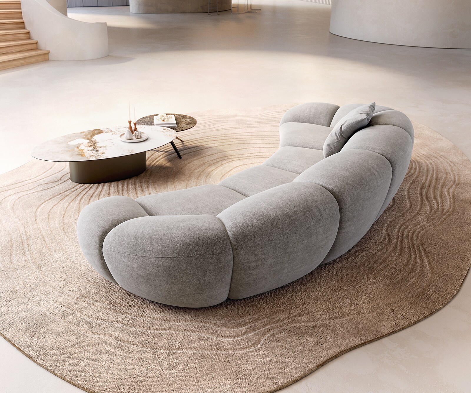 Голям диван Lunna 360x175 cm текстурирана тъкан меко сиво 2 възглавници 4