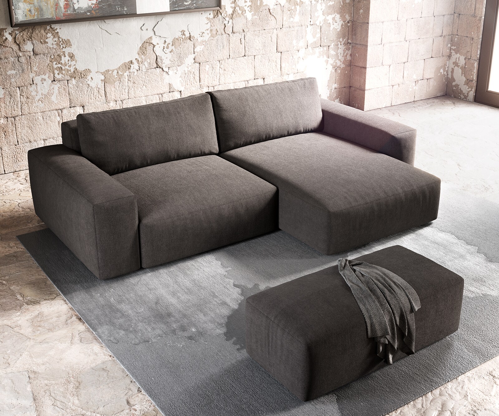 Ъглов диван XL 270x180 cm Микрофибър КакиКафяв Варианти лежанка с табуретка Lanzo 4