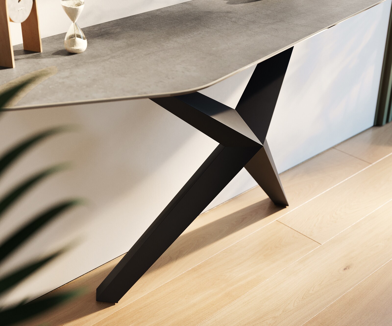 Конзолна маса Edge Polygonal 180x50 см, керамика и бетон в сиво, Zentharo, метал в черно 6