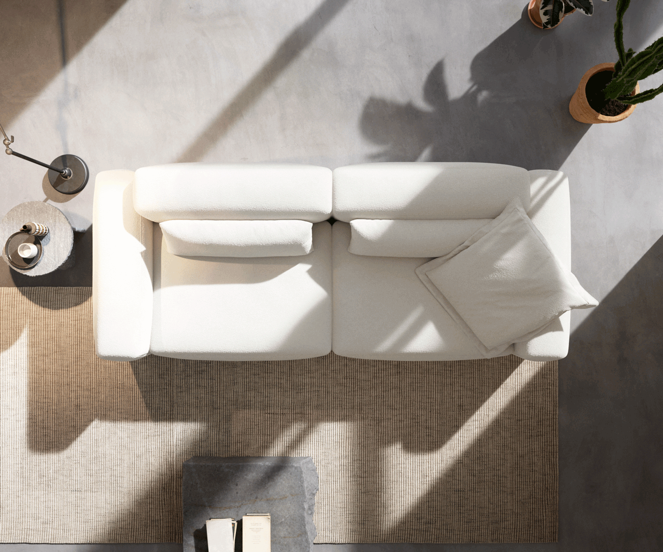 Голям диван Freestyle 280x110 cm Bouclé с кремаво-бели шевове 5