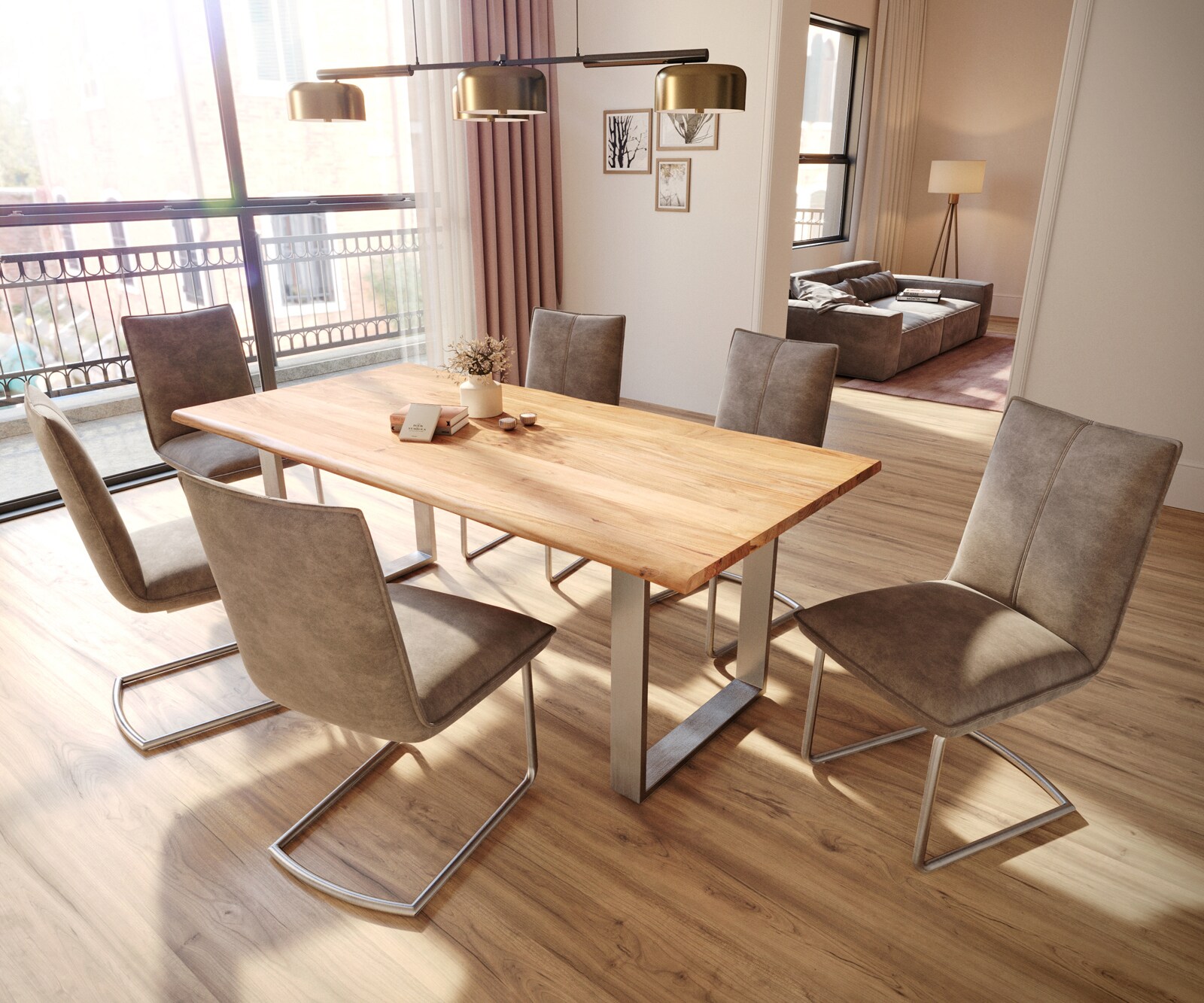 Люлеещ стол Таупе Винтидж Конзолен крак кръгъл Неръждаема стомана  Покет пружина Lelio-Flex 4