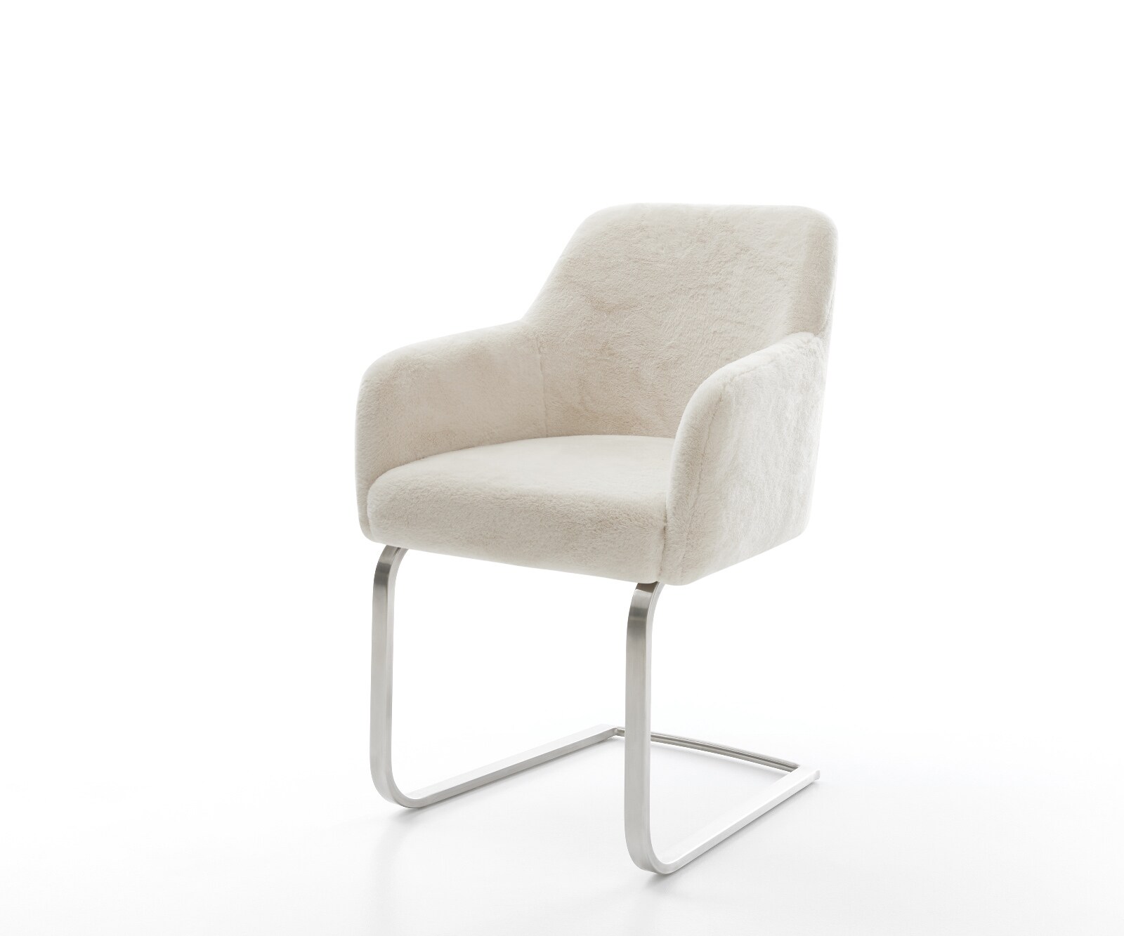 Стол с конзола Greg-Flex плюшен крем-бял Стол с конзола с плоска сърцевина от джобни пружини от неръждаема стомана