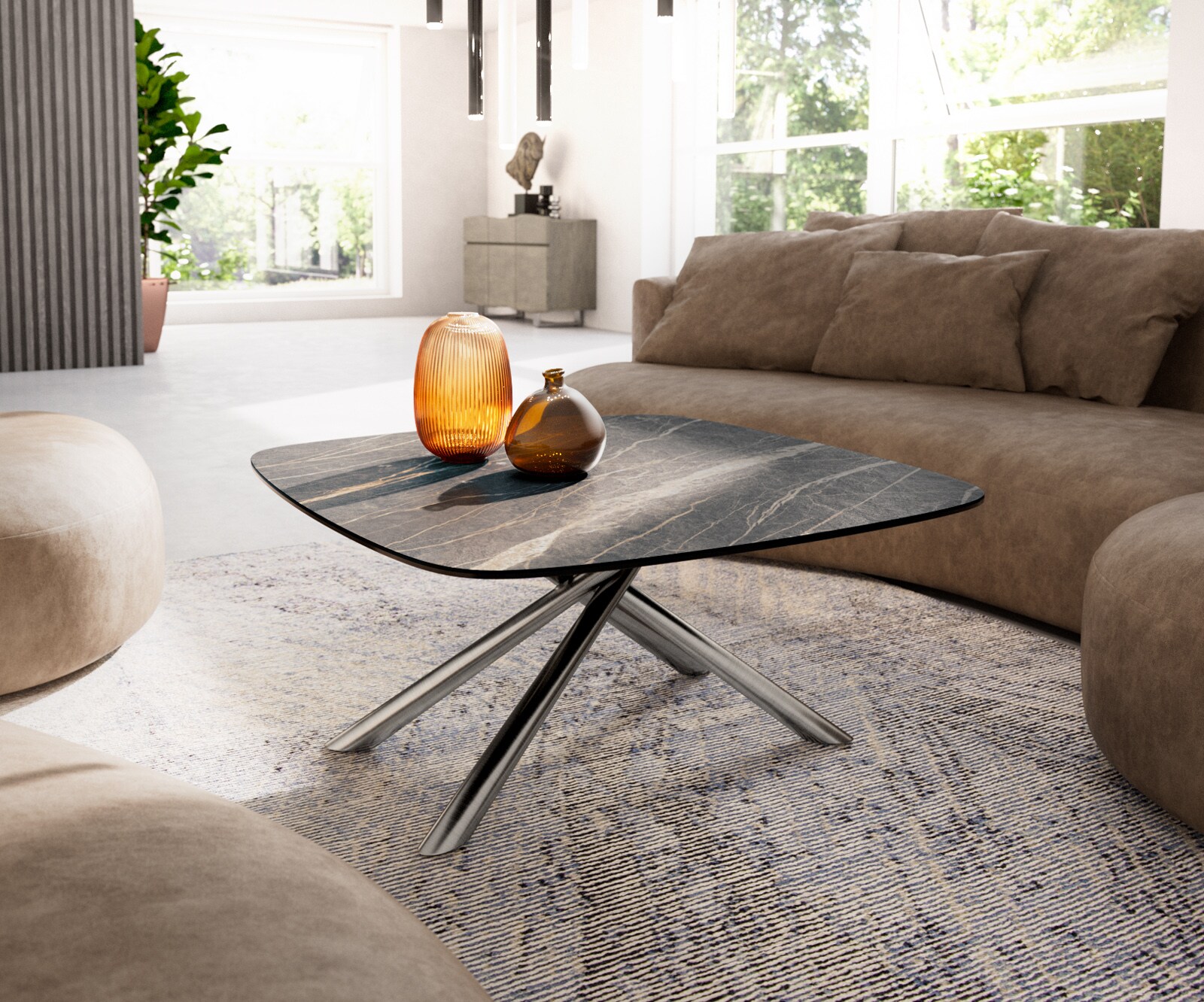 Масичка за кафе Edge Boot 90x90 cm керамика Laminam® Noir Desir Brown Sarity матирана неръждаема стомана 1