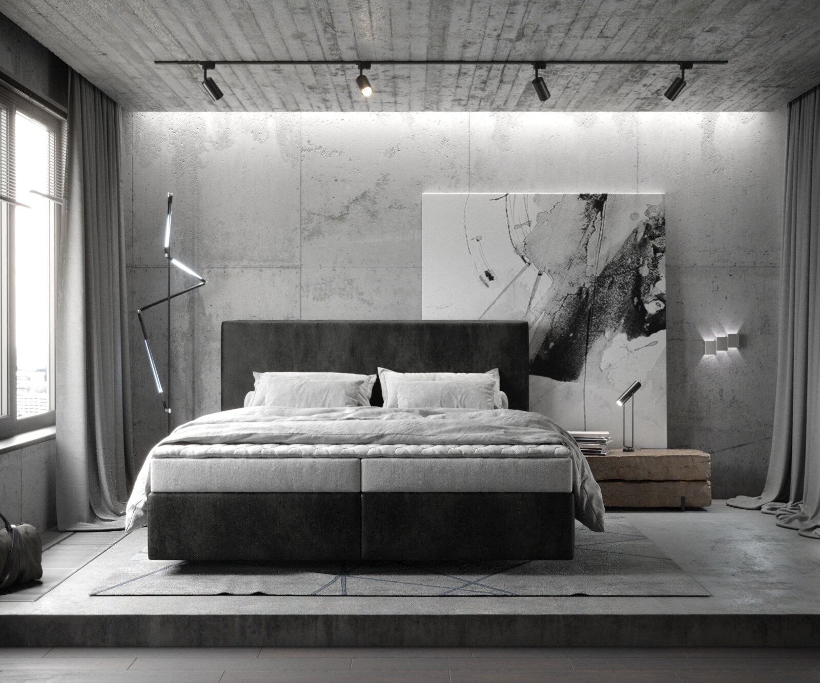 Легло Боксспринг 180x200 cm Микрофибър Антрацит Винтидж с Матрак и Топер Dream-Well 1